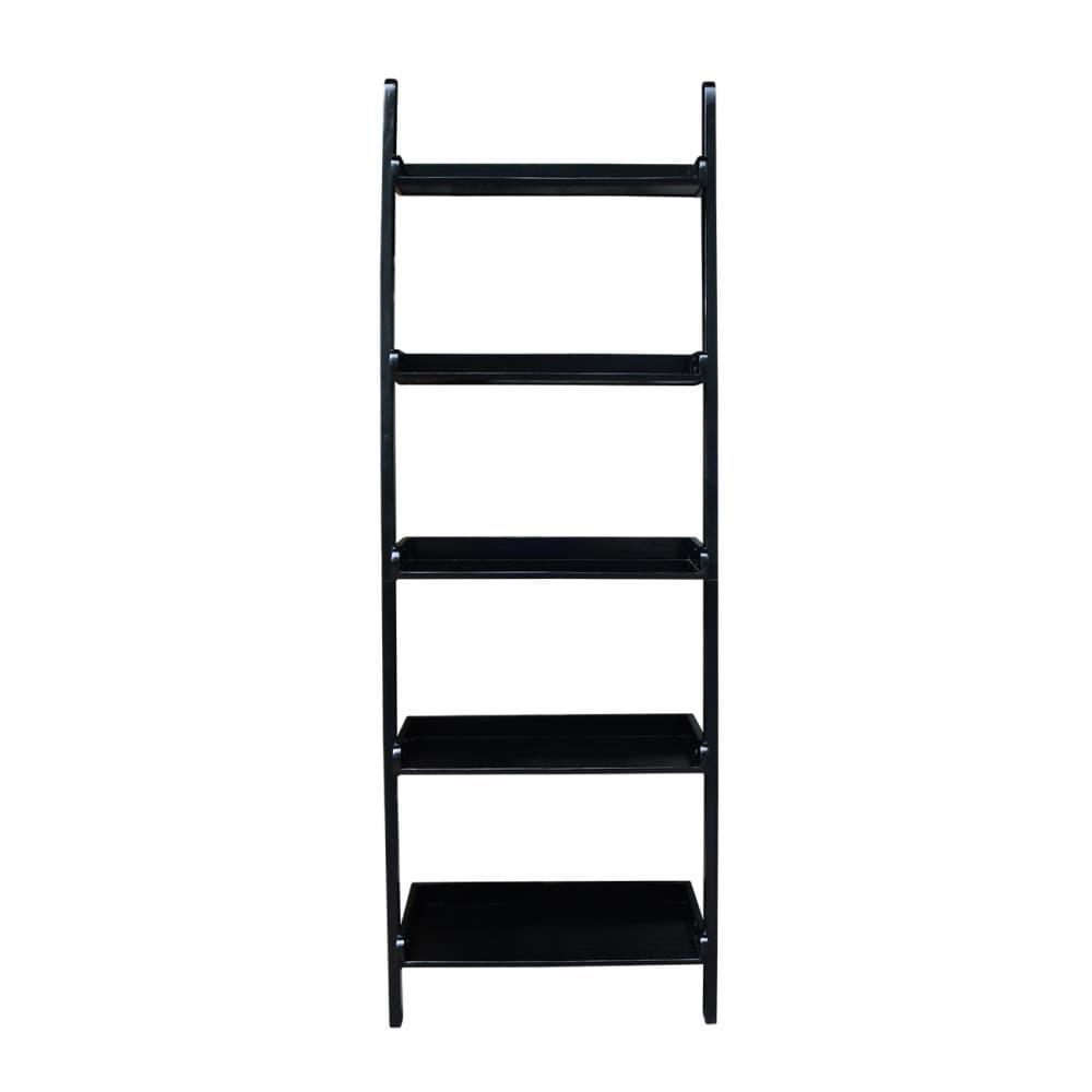 75.5" 5 Tier Solid Wood Leaning Bookshelf Black - International Concepts