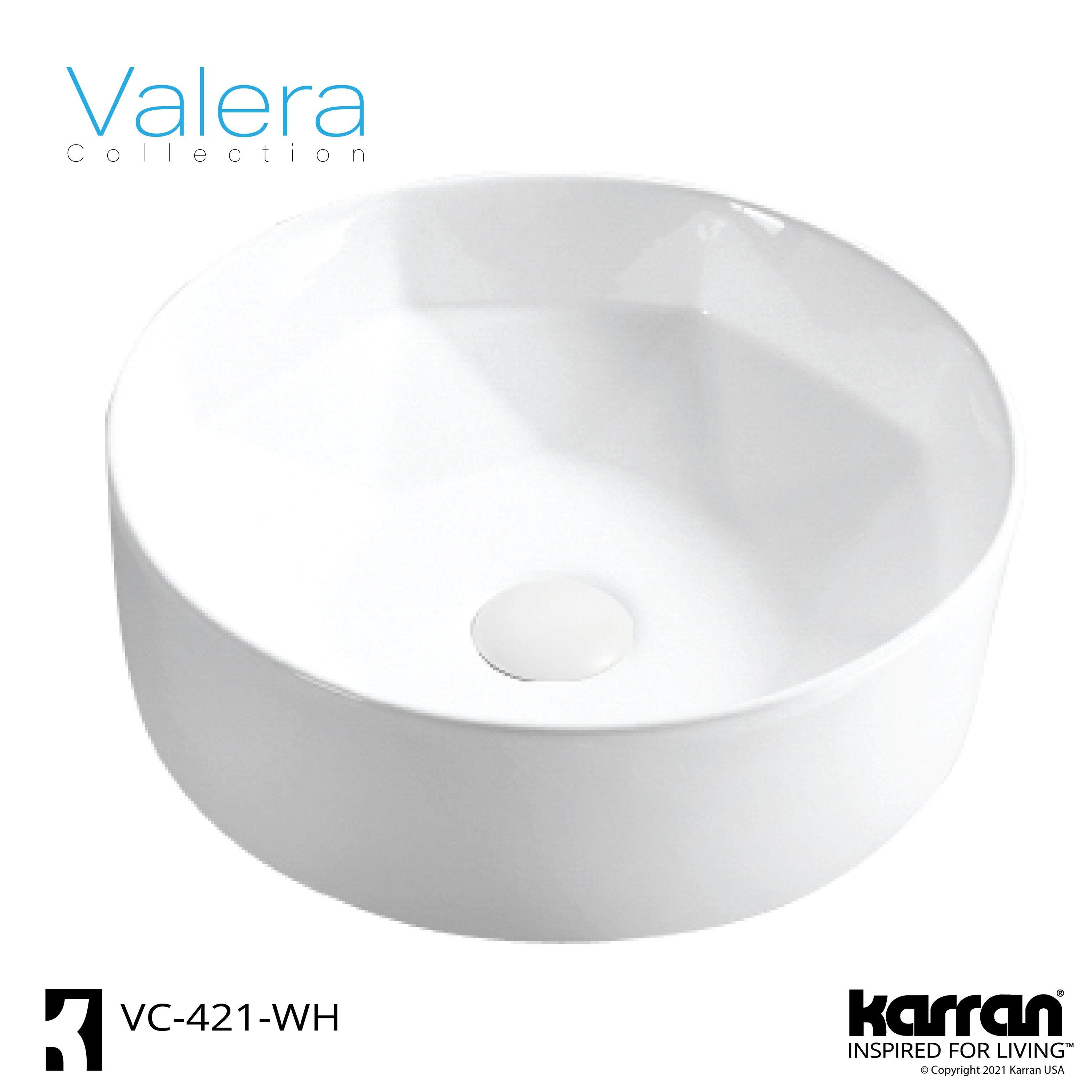 Karran VC-421-WH Karran Valera 16 In. Vitreous China Round Vessel Bathroom Sink