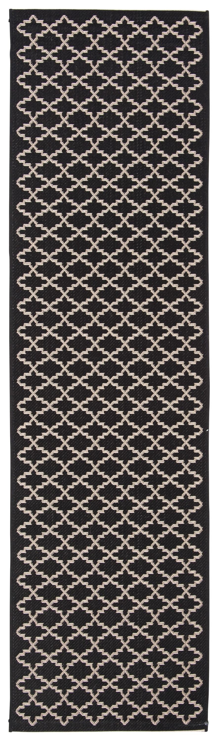 SAFAVIEH Courtyard Hilbert Geometric Indoor/Outdoor Runner Rug, Black/Beige, 2'3" x 8'