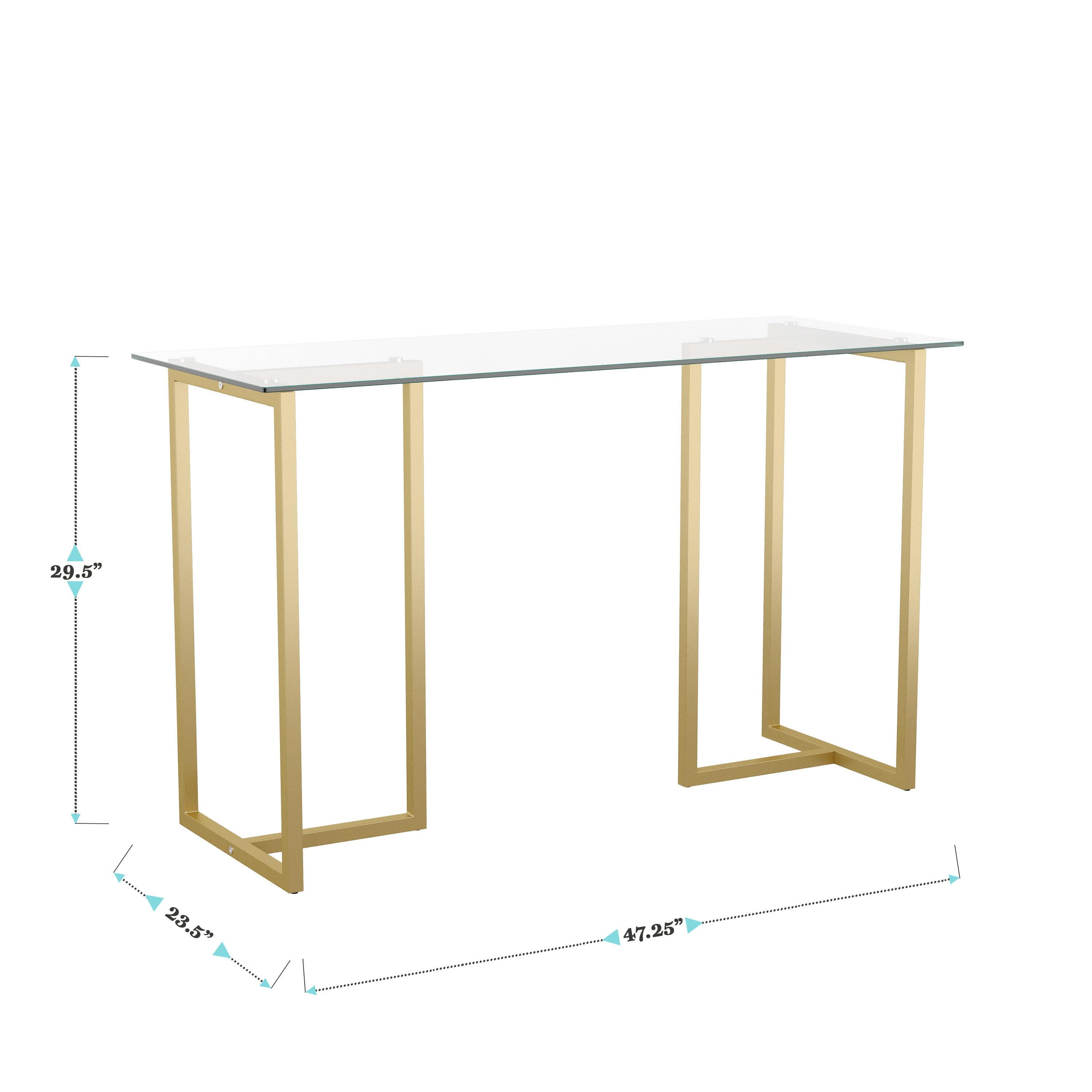 Huddleston Martha Stewart Eli Tempered Glass Top Home Office Desk with Steel Frame