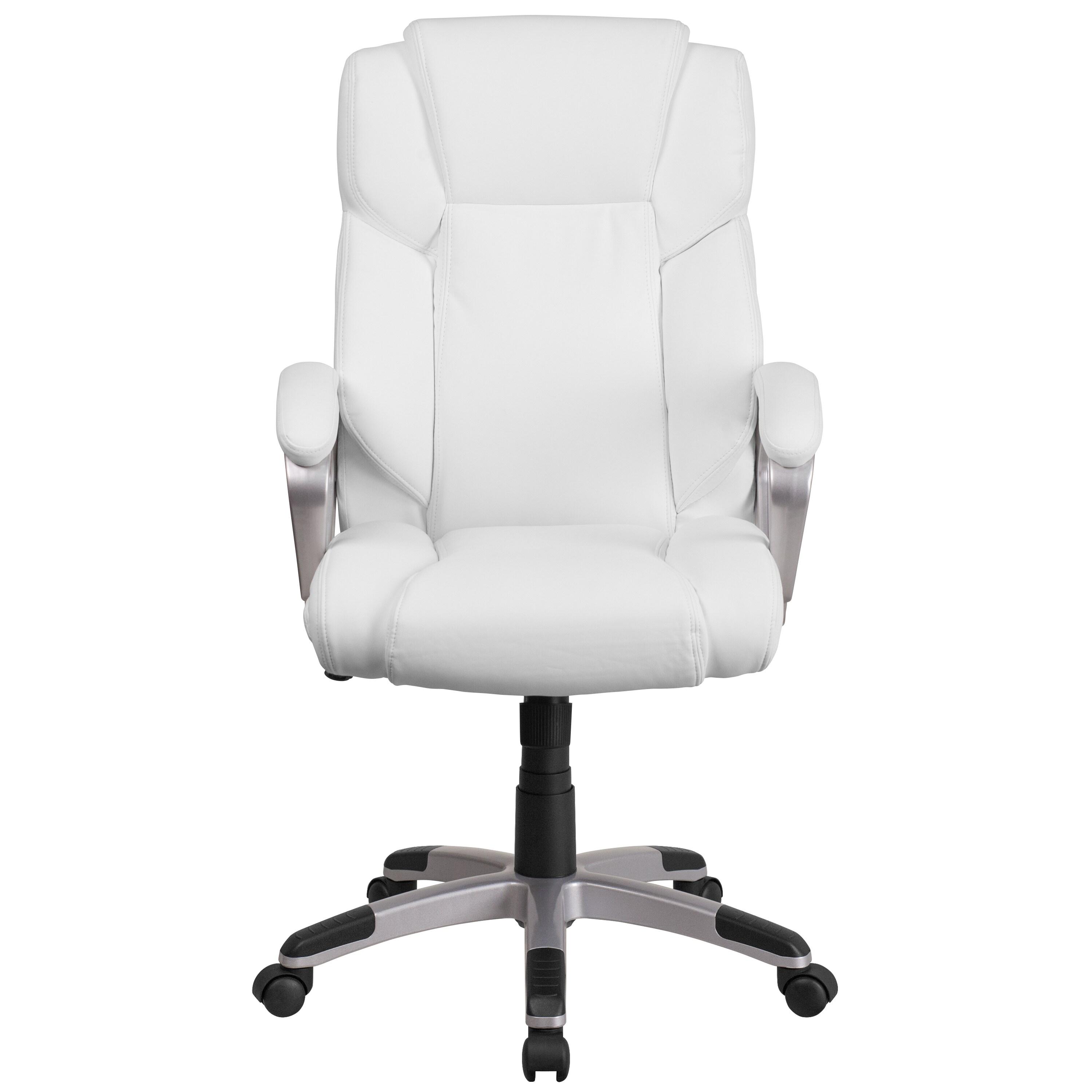 Flash Furniture Mid-Back White LeatherSoft Executive Swivel Office Chair with Padded Arms
