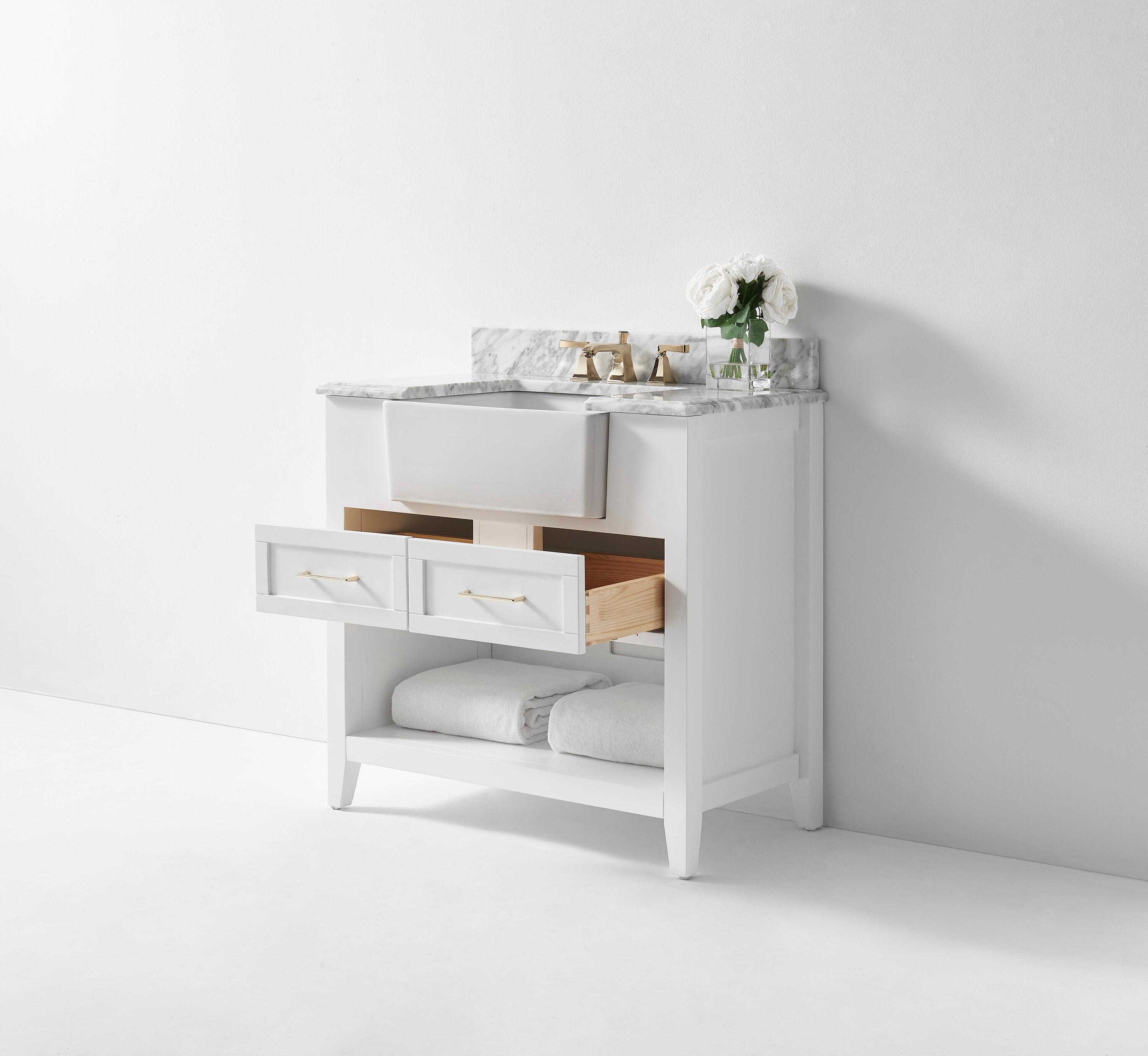 Ancerre Designs Hayley 36" Farmhouse Wood Bathroom Vanity Set in White