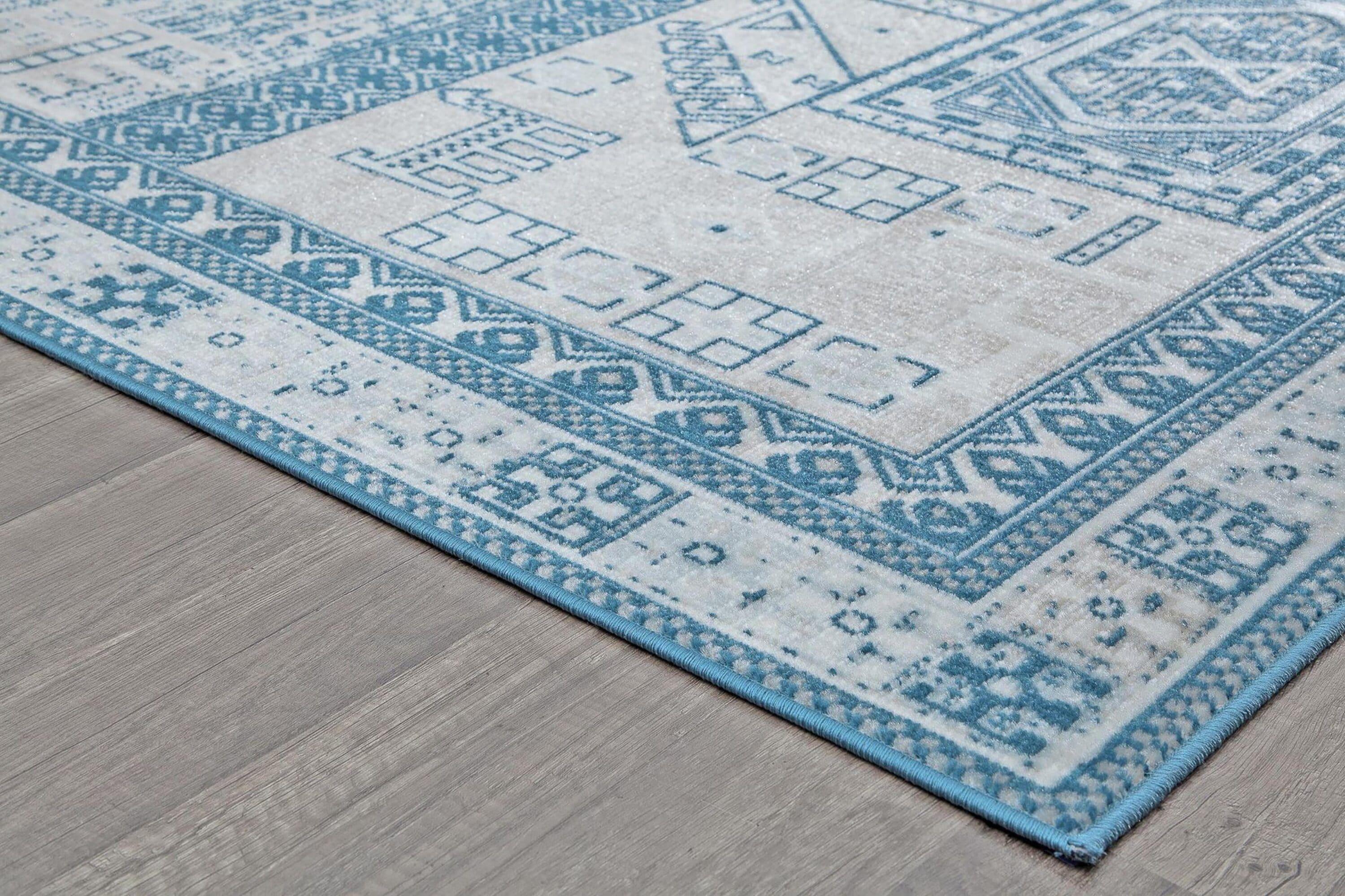 Rugs America Freida FY60A Azure Vintage Farmhouse Area Rug for Dining Room Rug Neutral Rug Living Room Rug Kitchen, 5'x7'