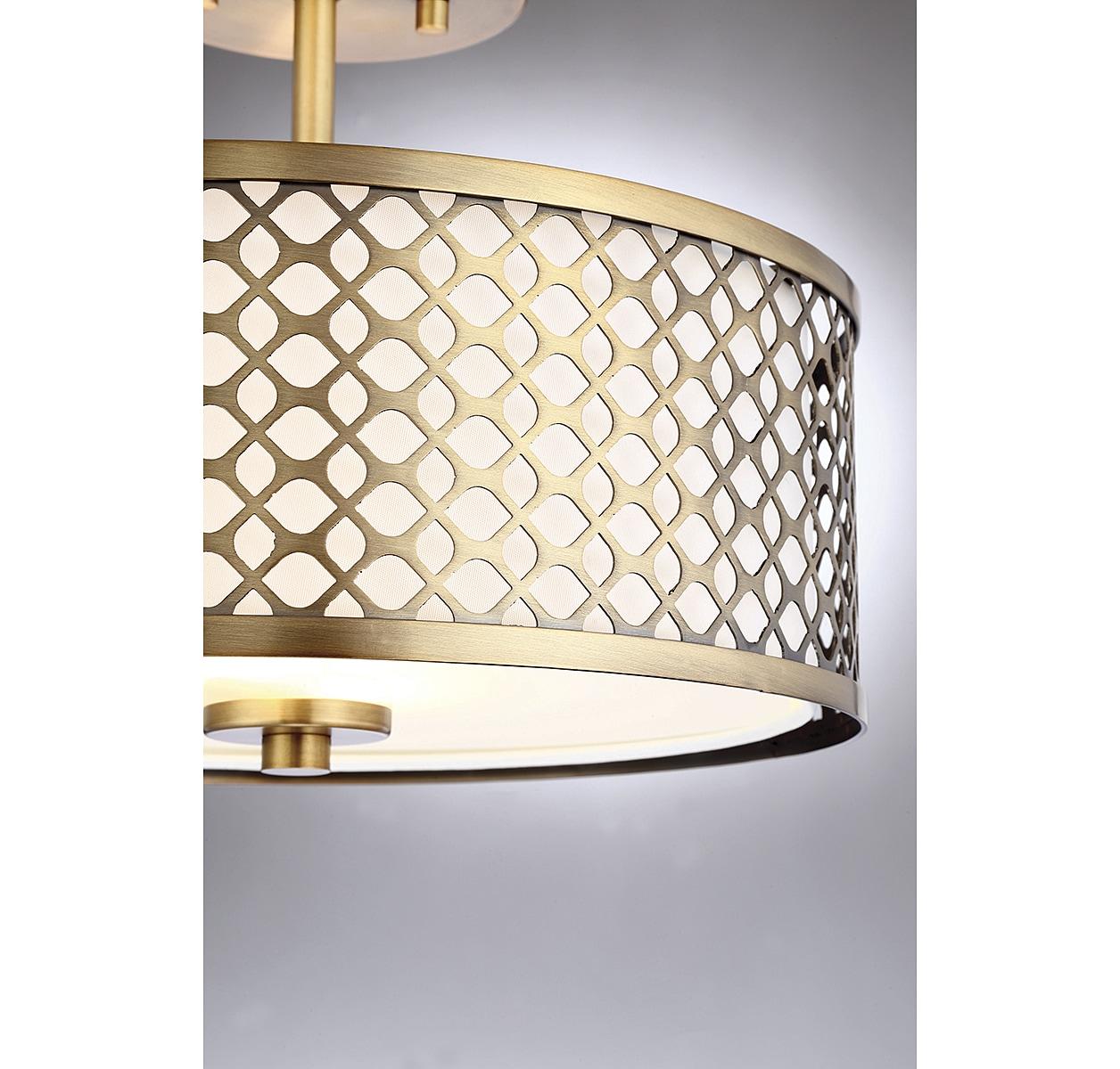 Meridian Elegance 2-Light Natural Brass Ceiling Light with Cream Fabric Shade