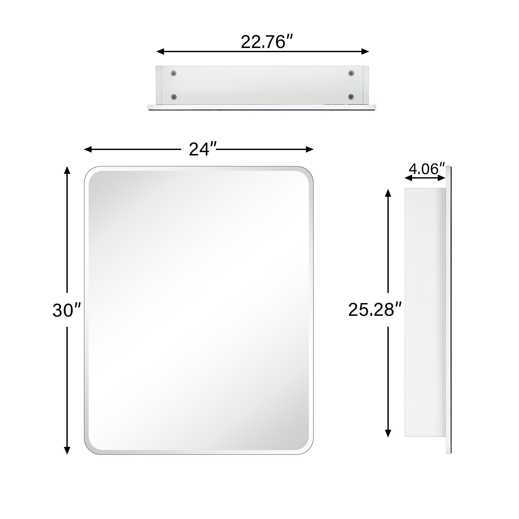 TEHOME 24 in. W x 30 in. H Rectangular Recess and Surface Mount Frameless Medicine Cabinet with Mirror