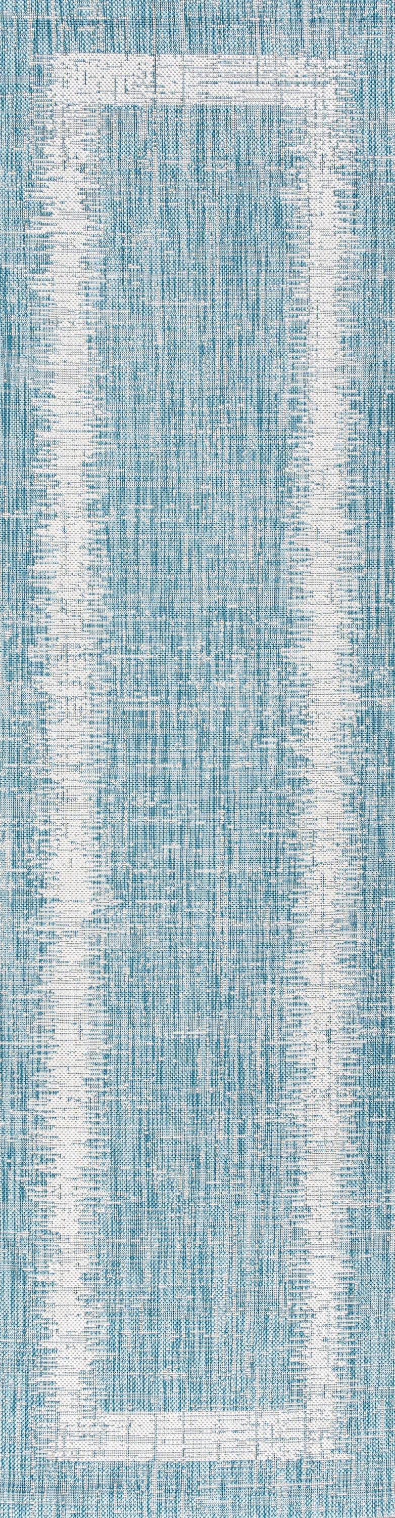 2'x10' Scandi Minimalist Border Indoor/Outdoor Runner Rug, Aqua - JONATHAN Y