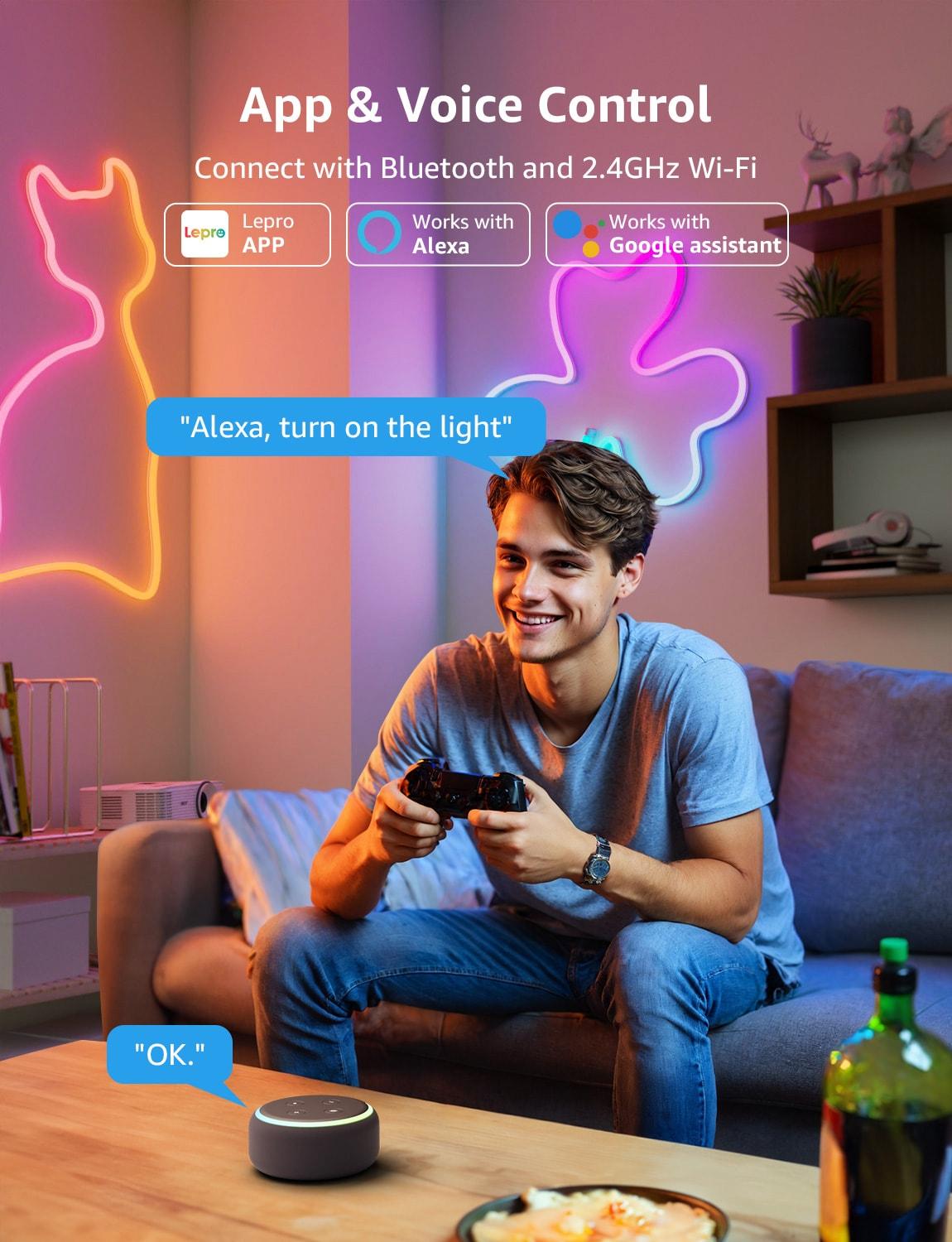 Lepro Lepro N1 AI Smart RGB Rope Lights, LLM AI Generated Lighting, LightBeats Music Sync, Color Segment DIY, Voice Control Via App, Wi-Fi & Bluetooth LED Strip Lights (Set of 6)