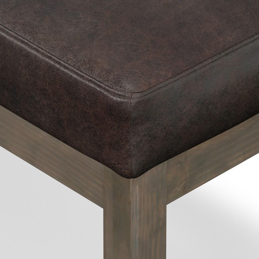 Simpli Home Milltown Ottoman Bench with Upholstered Seat and Solid Wood Frame