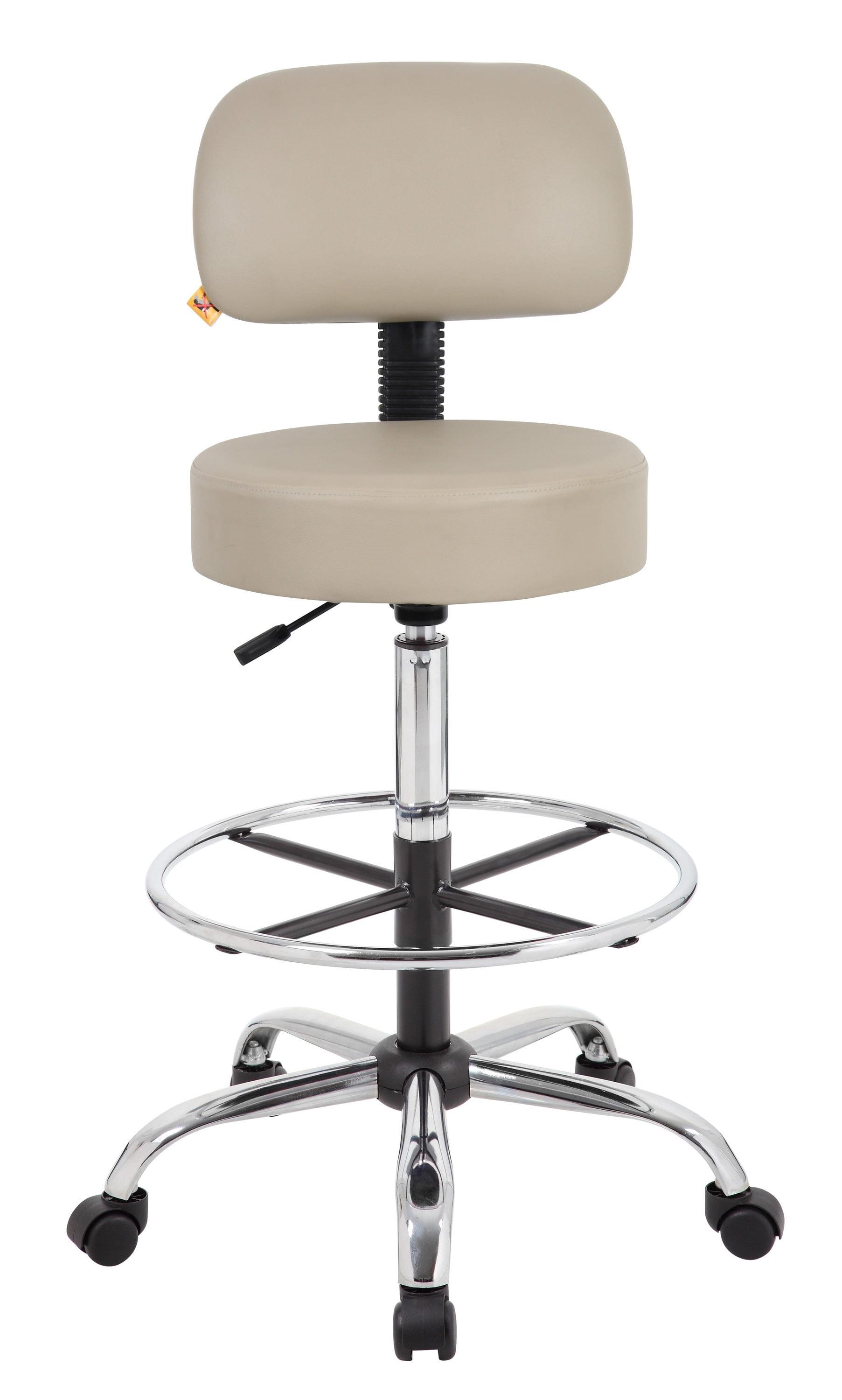 Boss Office Products Medical/Drafting Stool with Back Cushion Beige: Adjustable, Metal Frame, No Arms