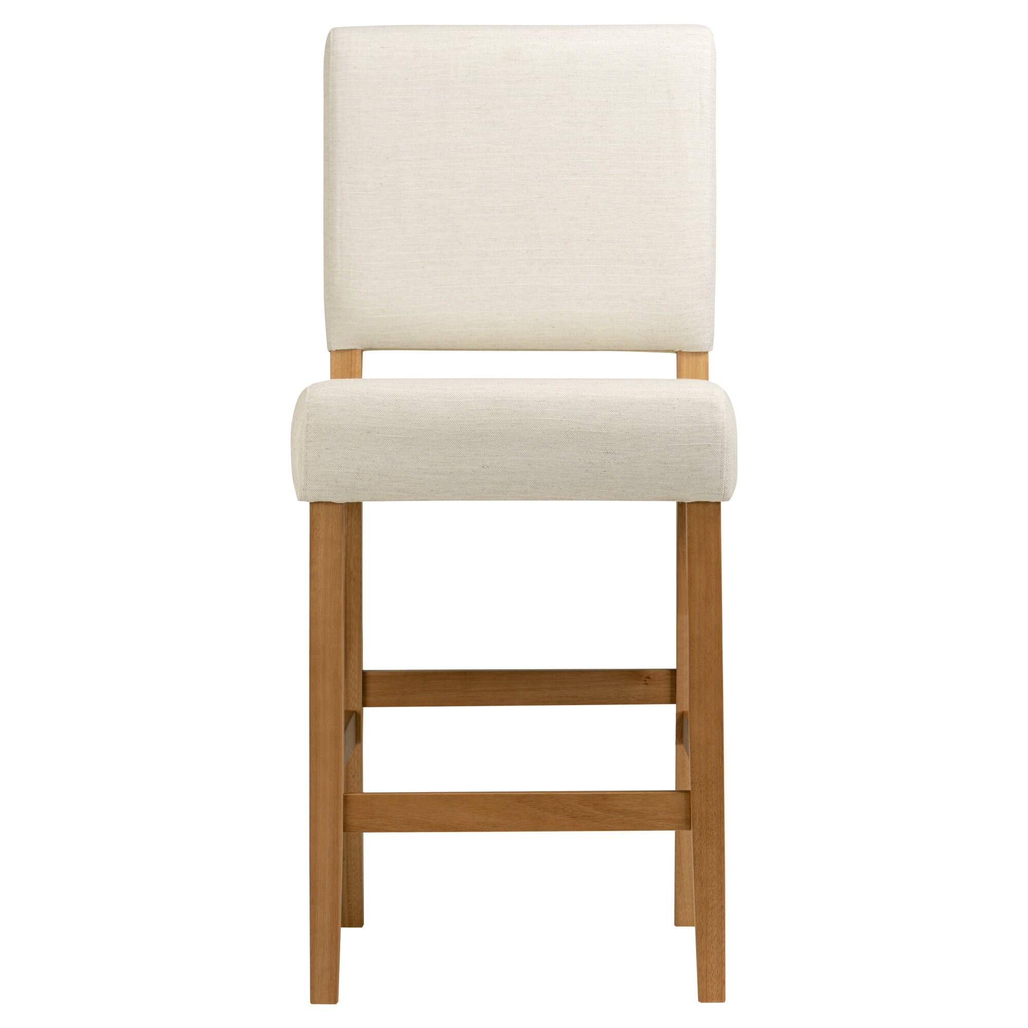 Brax Counter Height Stool with Upholstered Back and Wood Base – Set of 2 for Kitchen Counters and Islands – Modern Chairs in Natural White Sand, Leick Home, 214460