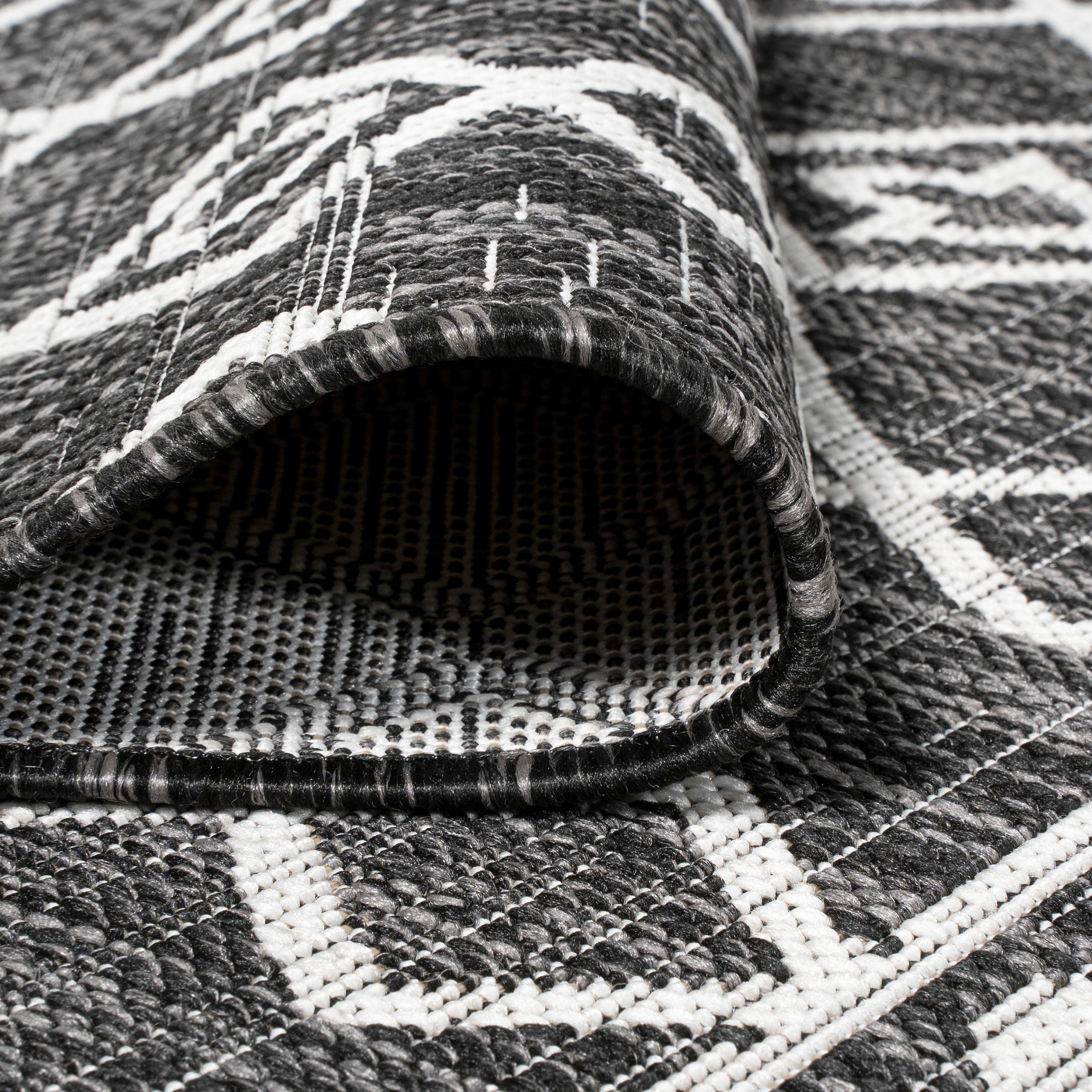 3'x5' Kafel Modern Bohemian Indoor/Outdoor Area Rug, Black/Ivory - JONATHAN Y