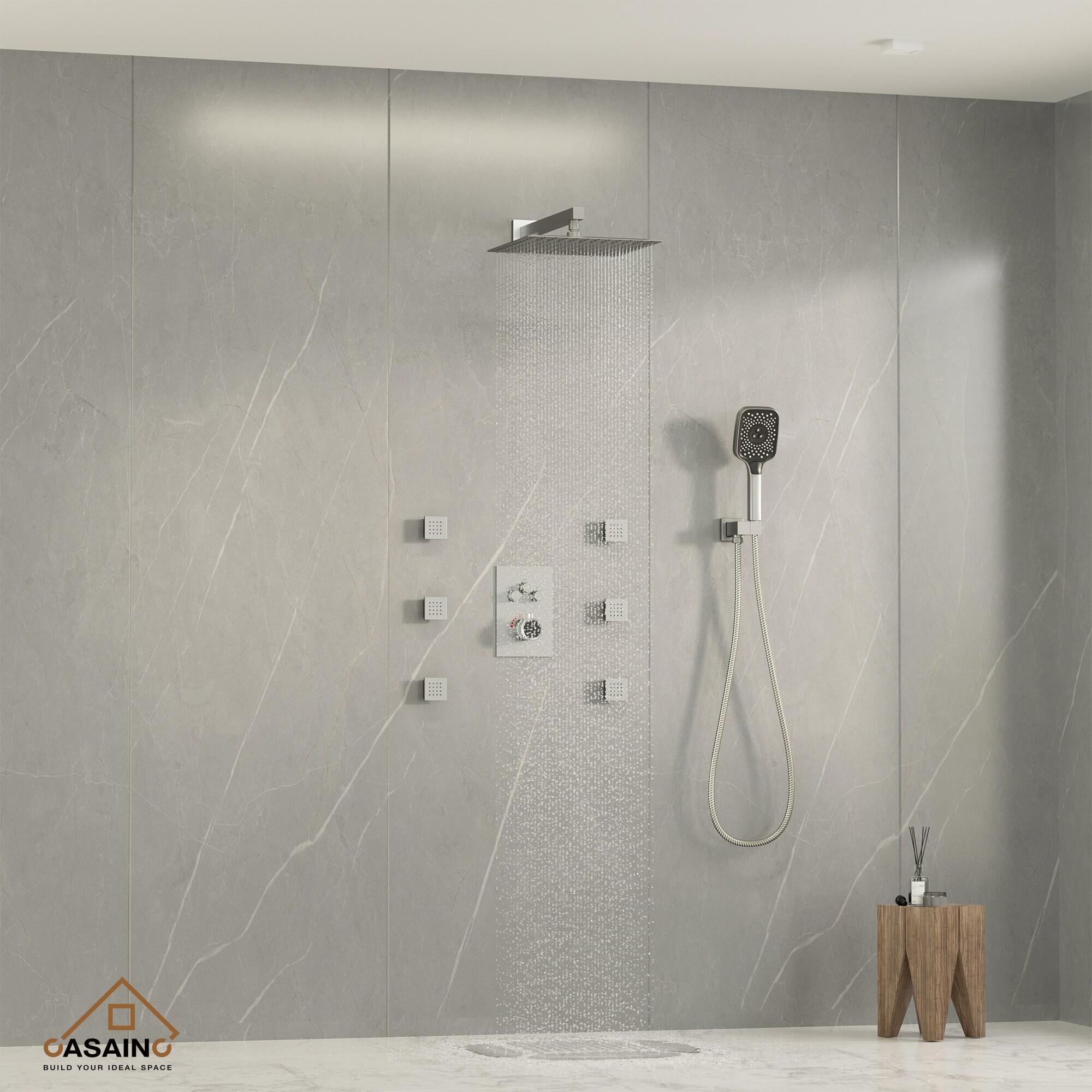 CASAINC 6-Spray 12 in. Thermostatic Dual Shower Heads with 6-Jets