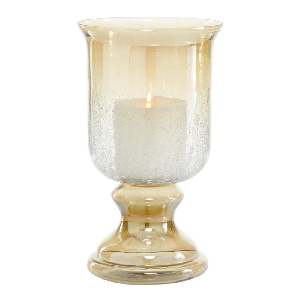 DecMode Brown Glass Handmade Turned Style Pillar Hurricane Lamp with Smoked Glass Finish