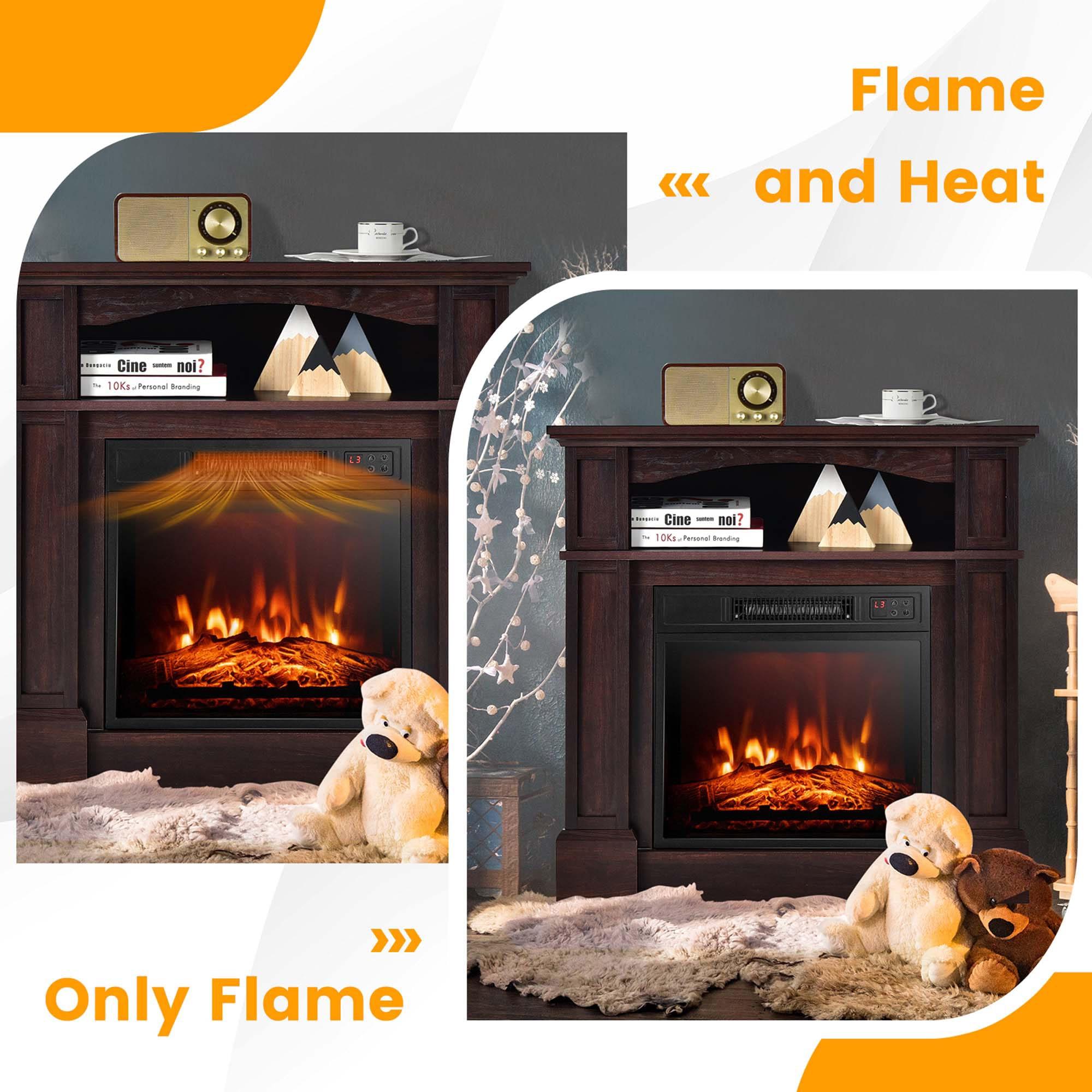 Costway 32" 1400W Electric Fireplace Mantel TV Stand Space Heater W/ Shelf Brown
