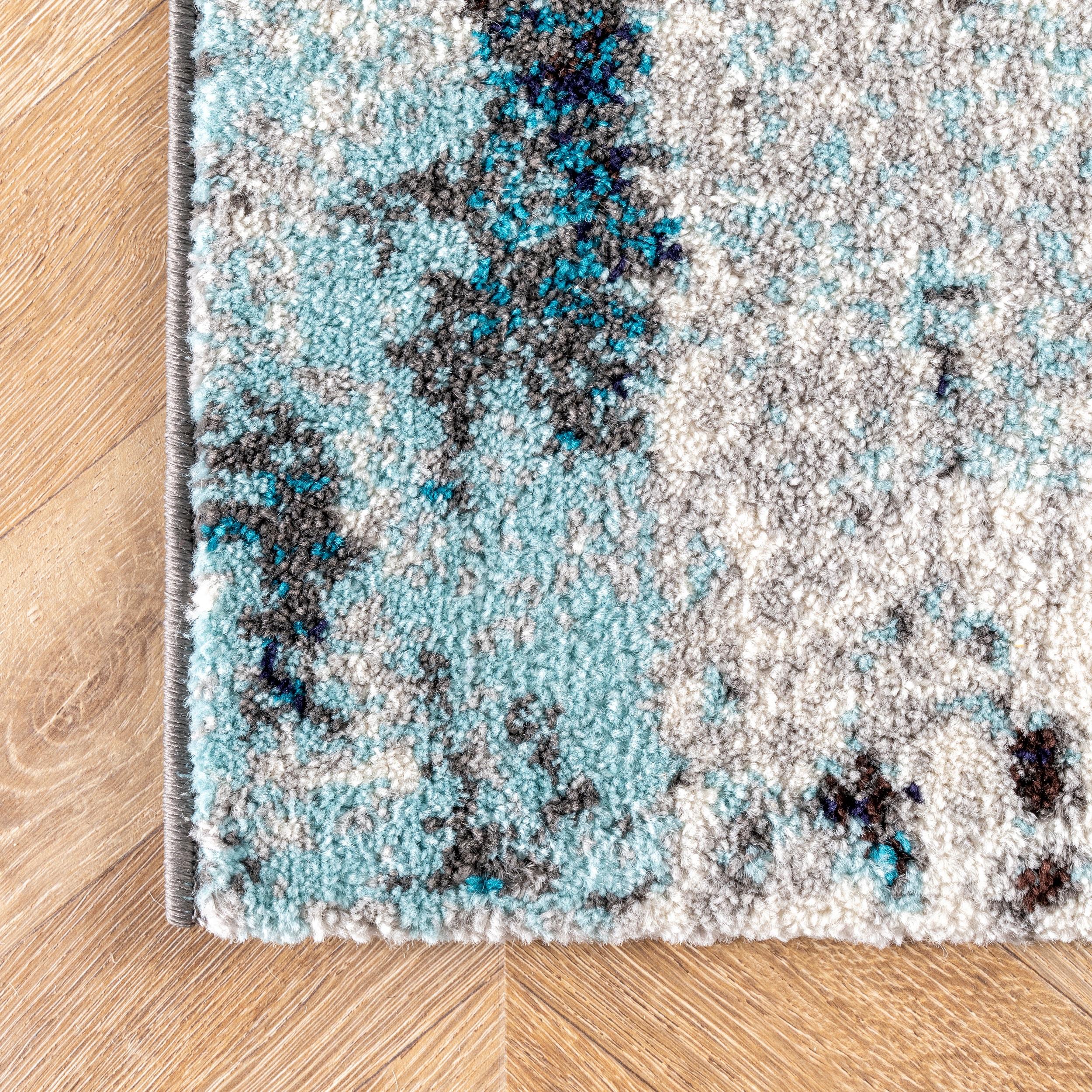 Nuloom Haydee Abstract 5 Round Indoor Area Rug for Living Room Bedroom Dining Room Kitchen, Teal/Ivory