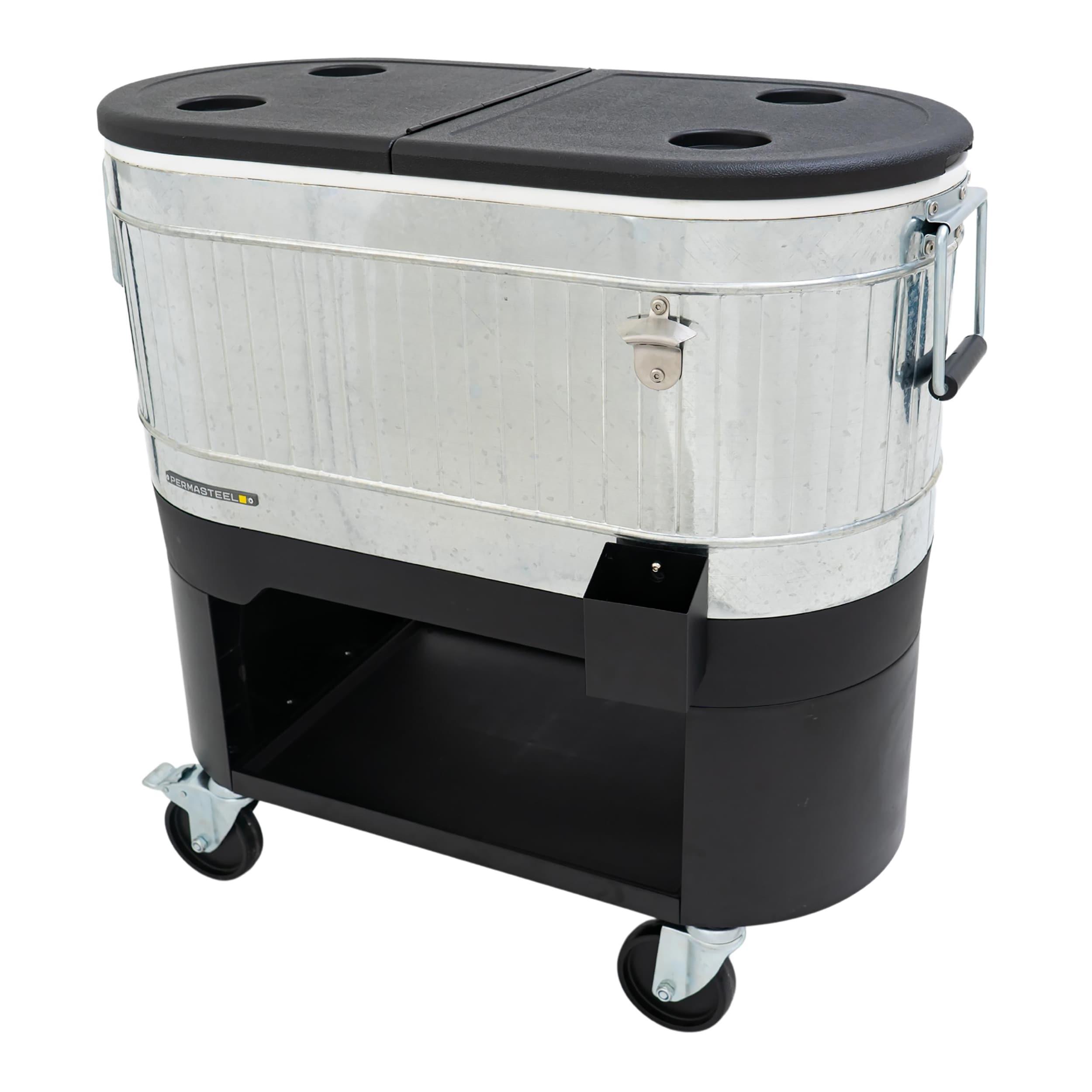Permasteel Permasteel 120-Qt Large Outdoor Cooler Cart on Wheels, Rolling Patio Cooler with Dividers for Separate Compartments