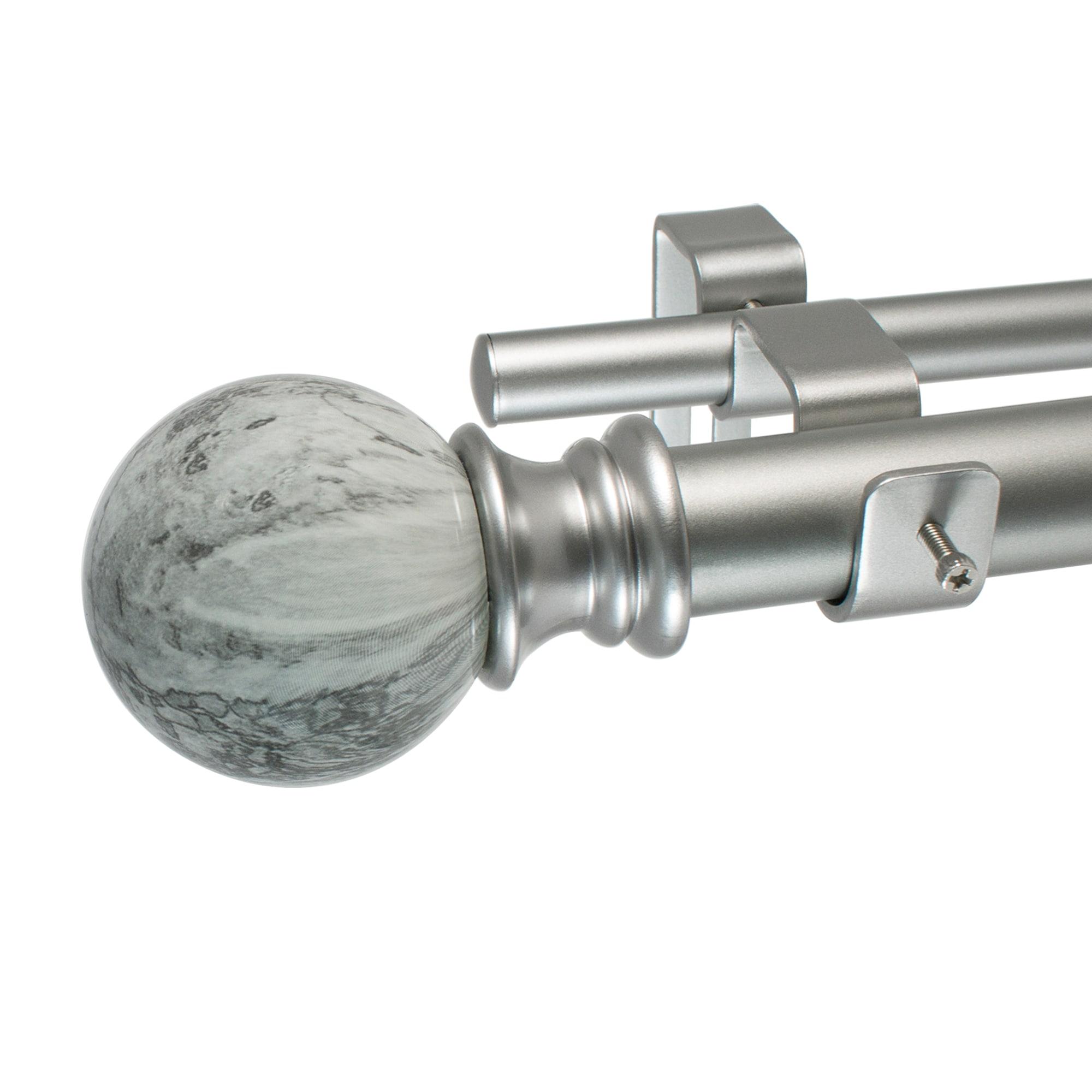 Decopolitan MARBLE BALL DOUBLE CURTAIN ROD SET, 72 to 144-Inches, Antique Silver