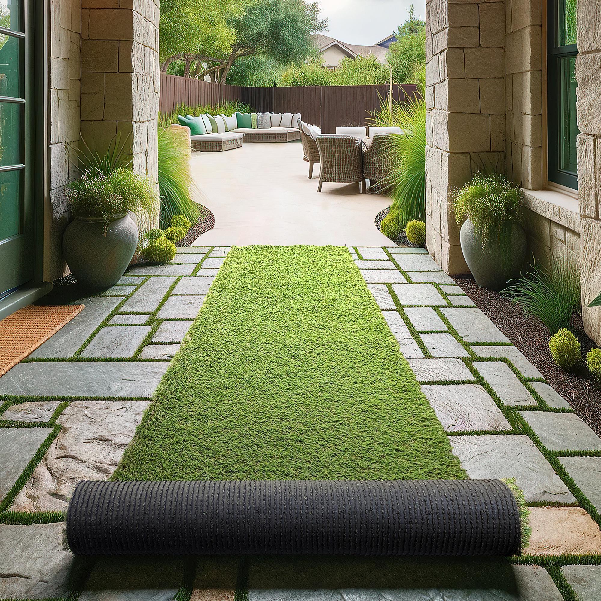Ottomanson Grass Waterproof Indoor/Outdoor Realistic Feel Artificial Grass Turf Rugs and Rolls Customized Size For Balcony, Patios