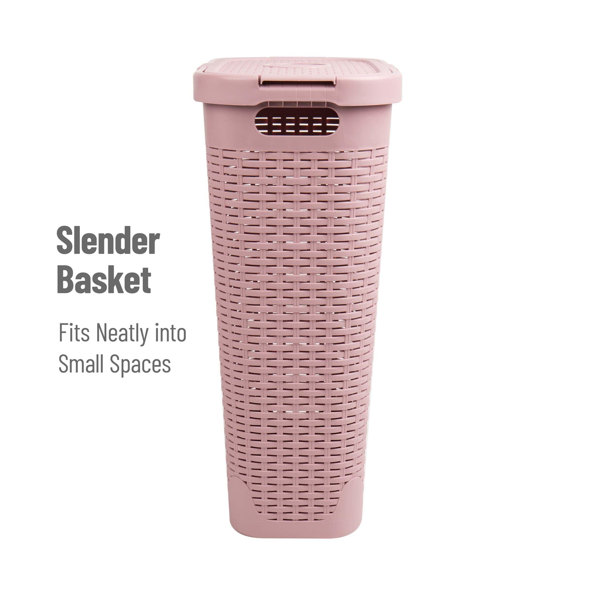 Mind Reader Mind Reader 40L Slim Laundry Hamper, Clothes Basket, Lid, Wicker Design, Plastic