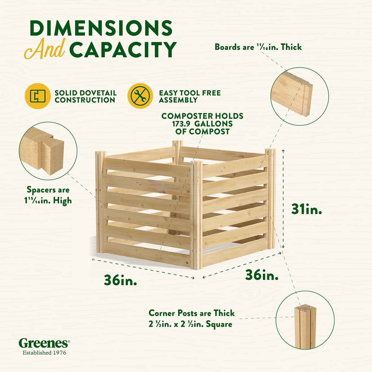 172 Gallons Solid Wood Outdoor Stationary Composter