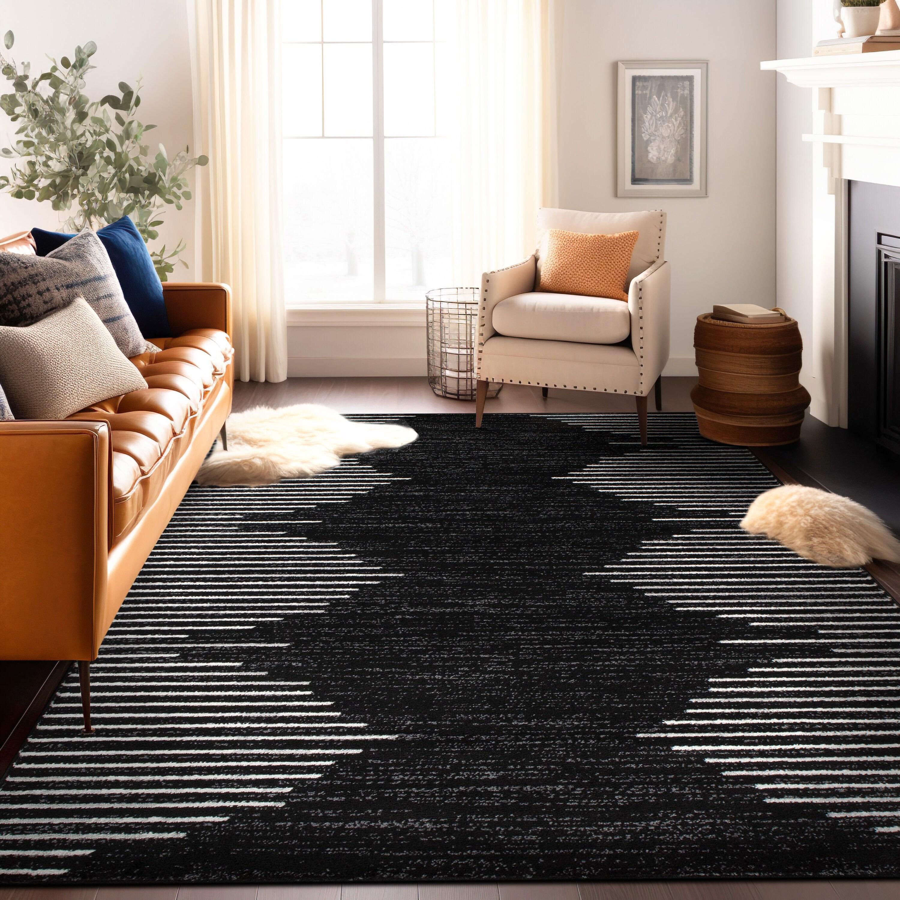 World Rug Gallery Bohemian Stripe Area Rug - Black 5' x 7'