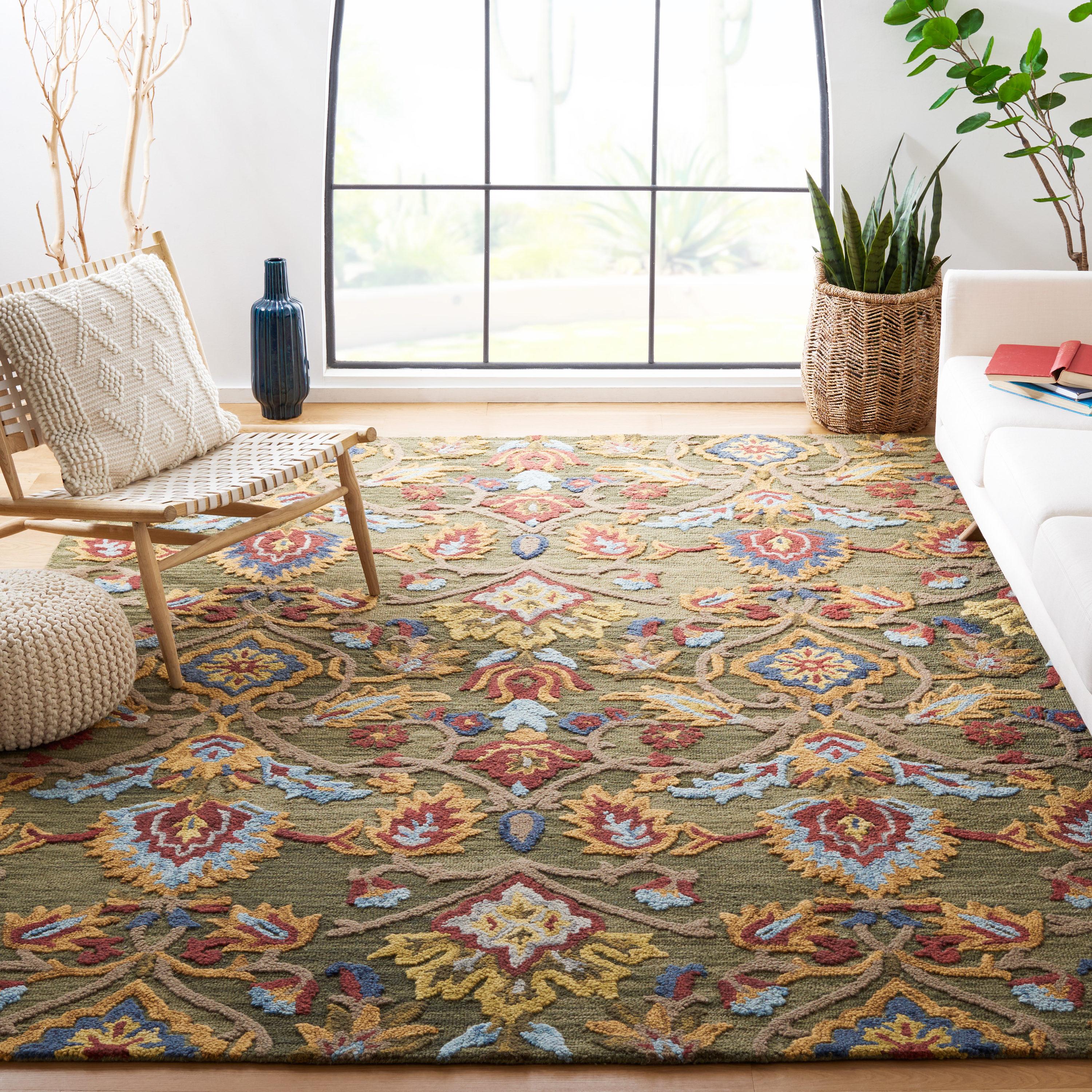 Blossom BLM402 Hand Tufted Area Rug - Green/Multi - 6'x6' - Safavieh.