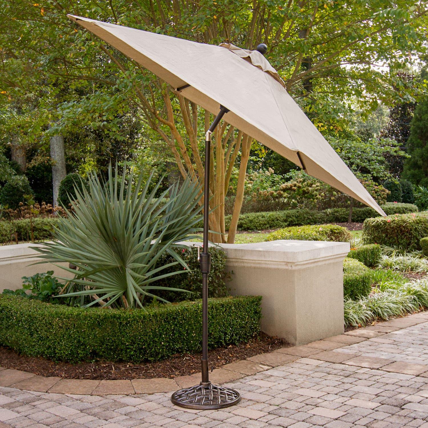 Hanover Traditions 5 Pcs Aluminum Outdoor Dining Set Seats 4 with Umbrella, Tan