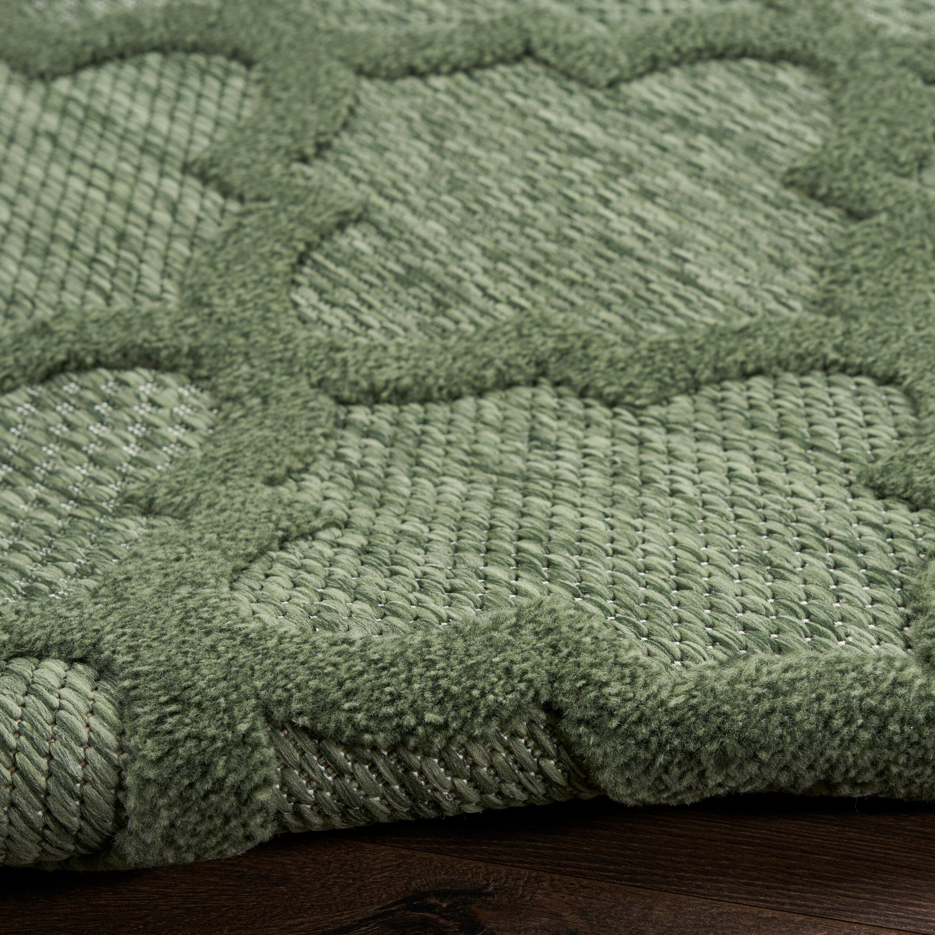 Nourison Easy Care 2'2" x 7'6 Green Modern Flatweave Indoor/Outdoor Rug