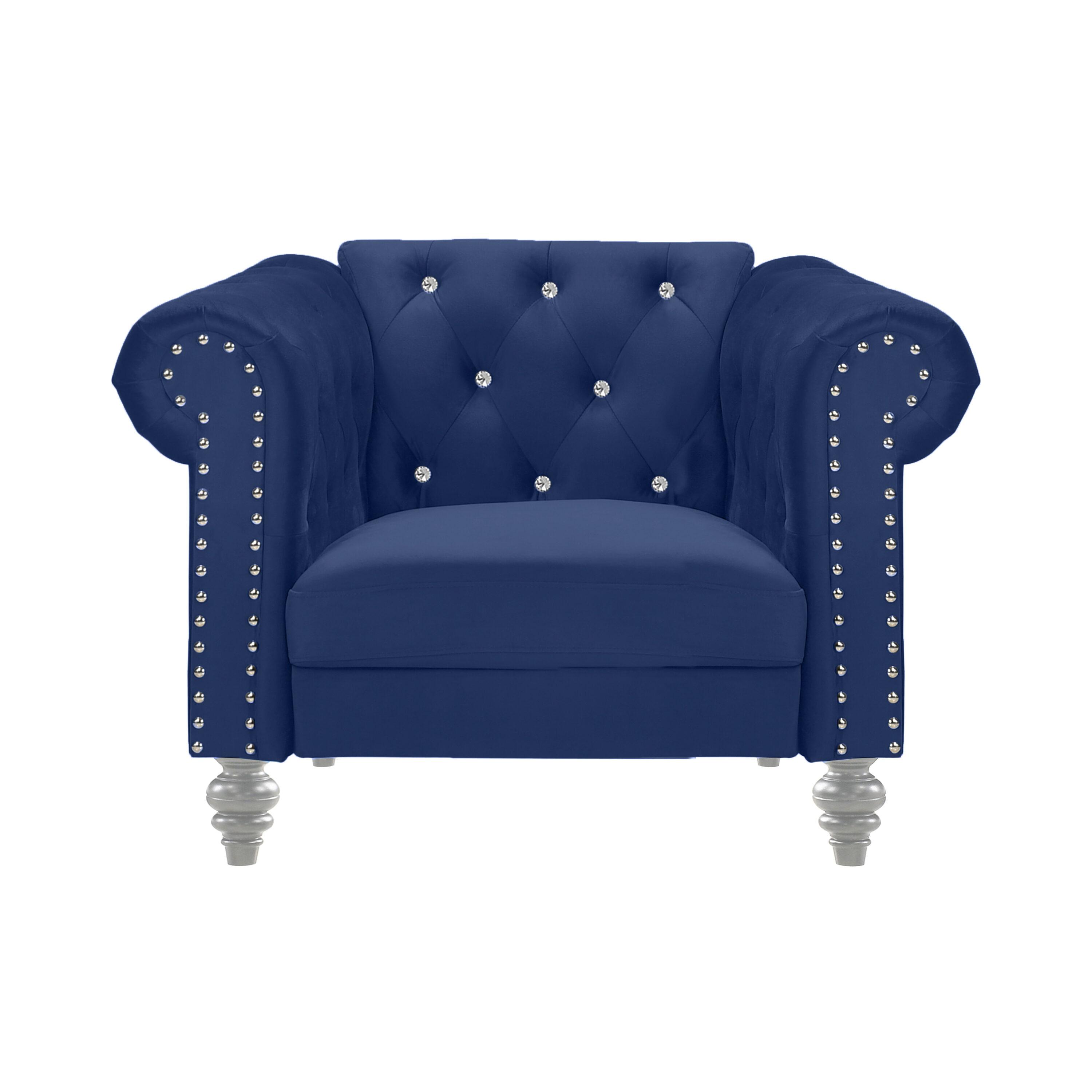 New Classic Furniture Emma Crystal Velvet Fabric Chair in Royal Blue