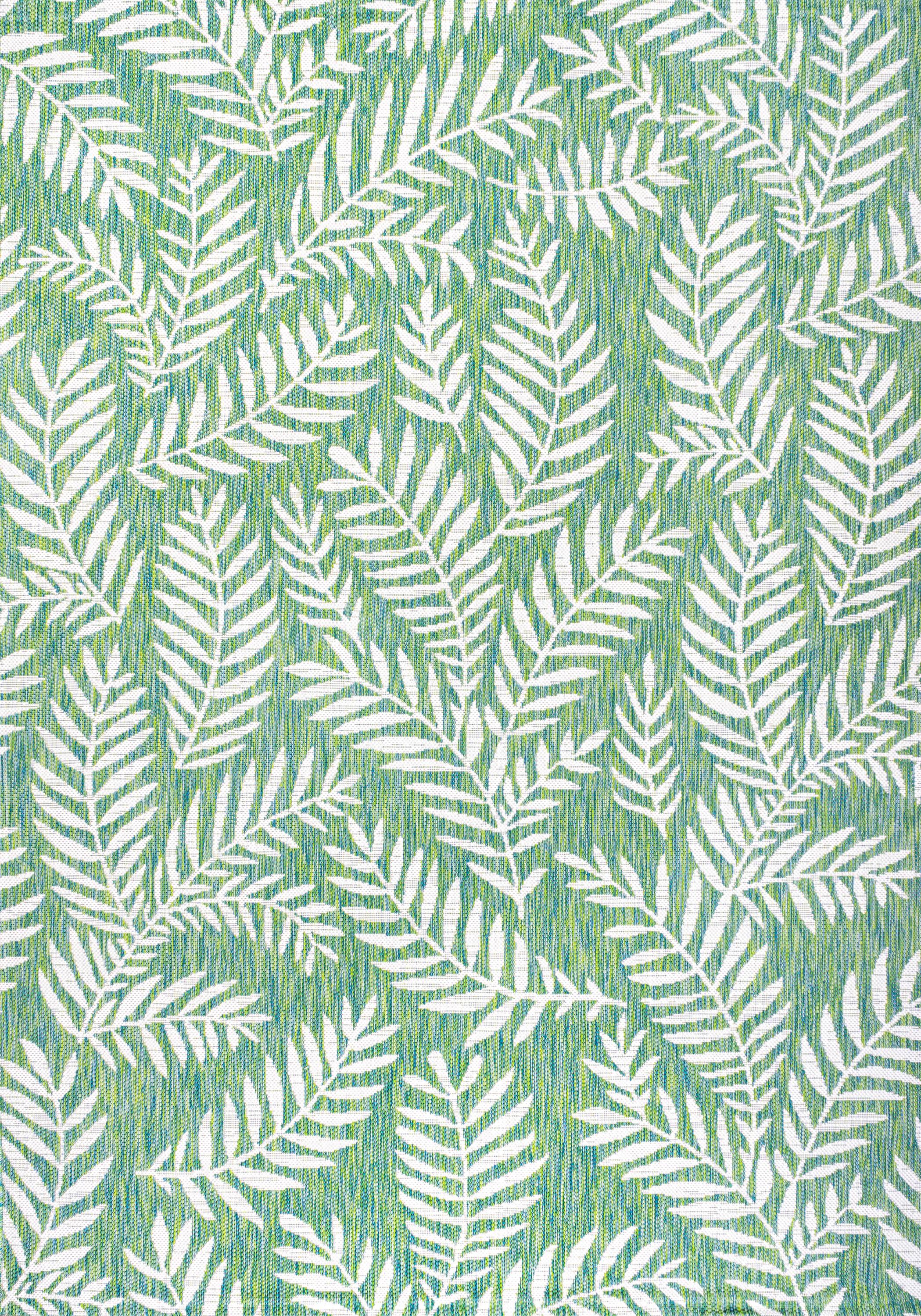 3' x 5' Nevis Palm Frond Indoor/Outdoor Area Rug, Cream/Green - JONATHAN Y