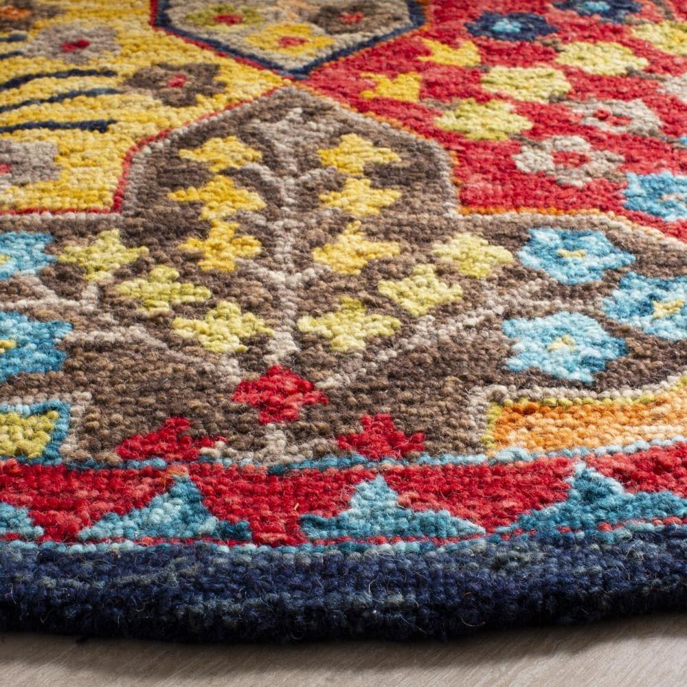 Aspen APN514 Hand Tufted Area Rug - Blue/Orange - 7' X 7' Round - Safavieh.