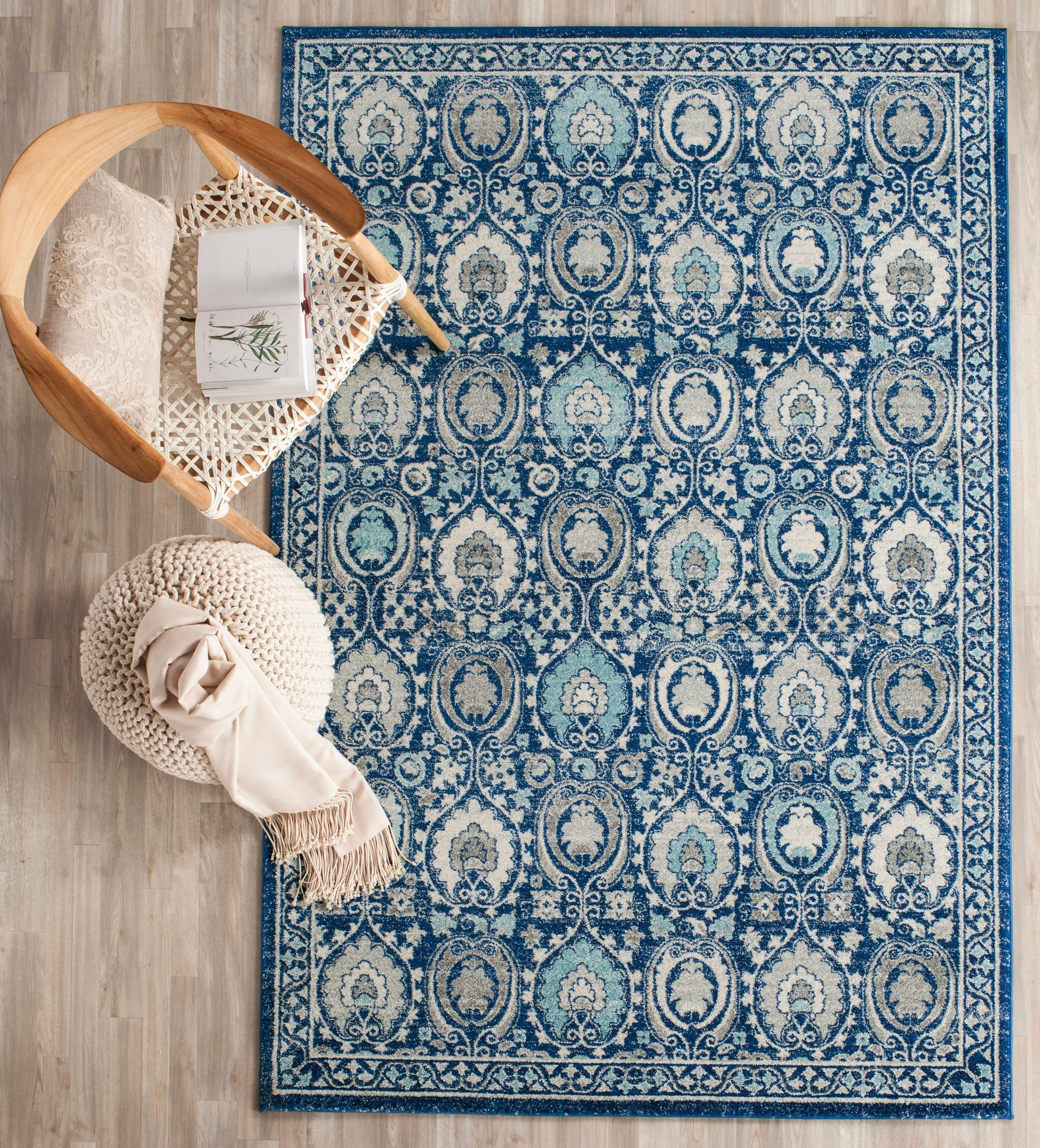Evoke EVK251 Power Loomed Area Rug - Blue/Ivory - 11'x15' - Safavieh.