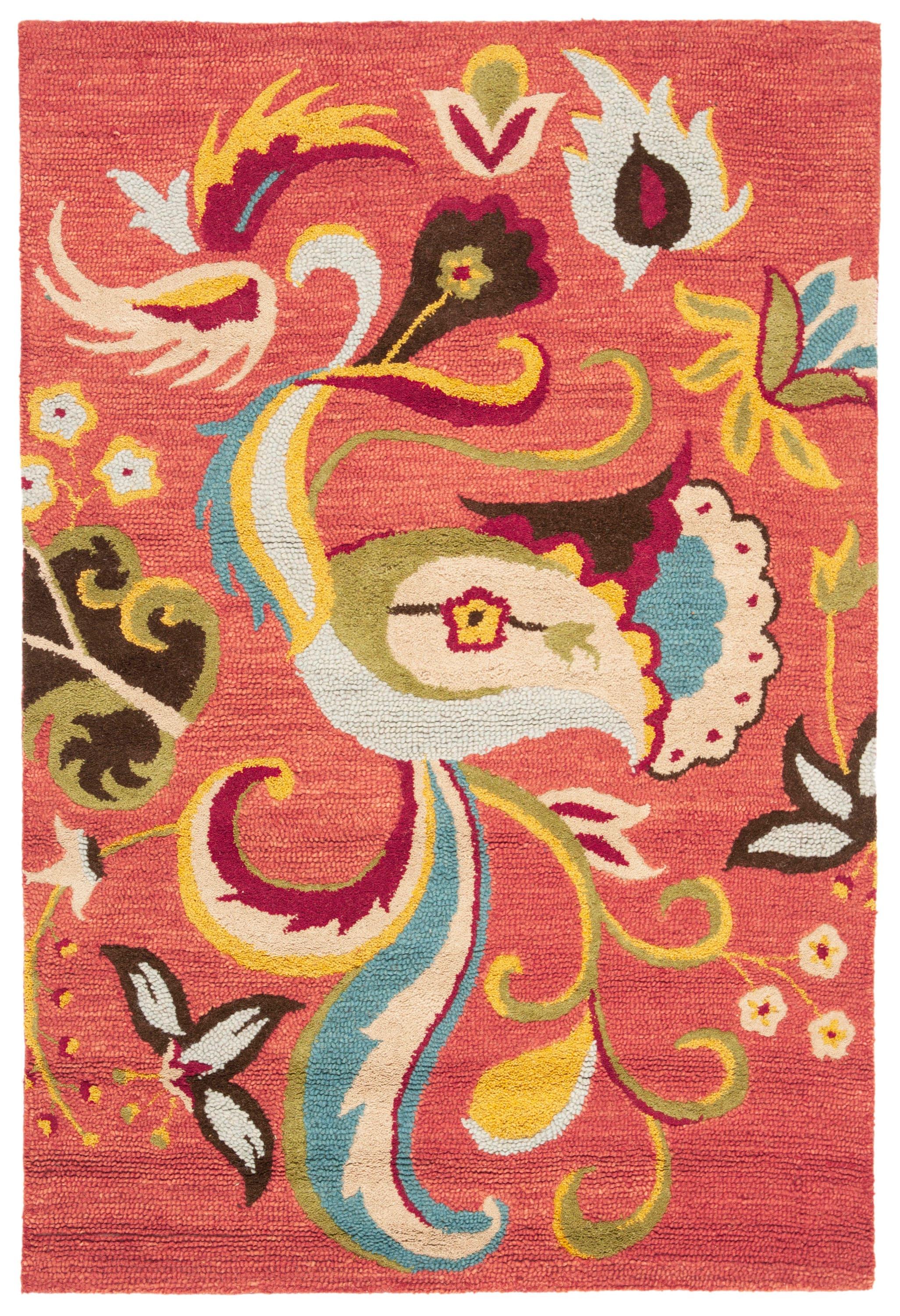 Blossom BLM680 Hand Hooked Area Rug - Rust/Multi - 4'x6' - Safavieh.