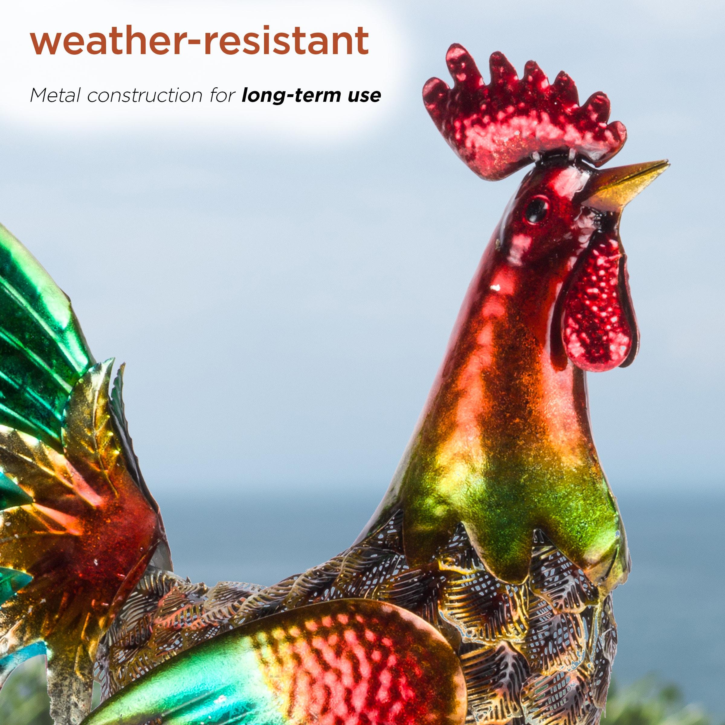 16" x 14" Outdoor Iron Rooster Yard Statue Brown - Alpine Corporation: Metallic Garden Decor