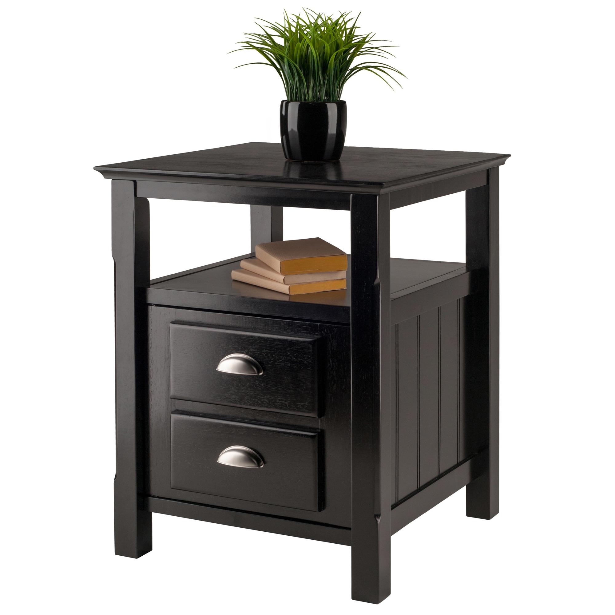 Timber Nightstand Black - Winsome: 2-Shelf Cabinet, Open Storage, Bedroom Furniture