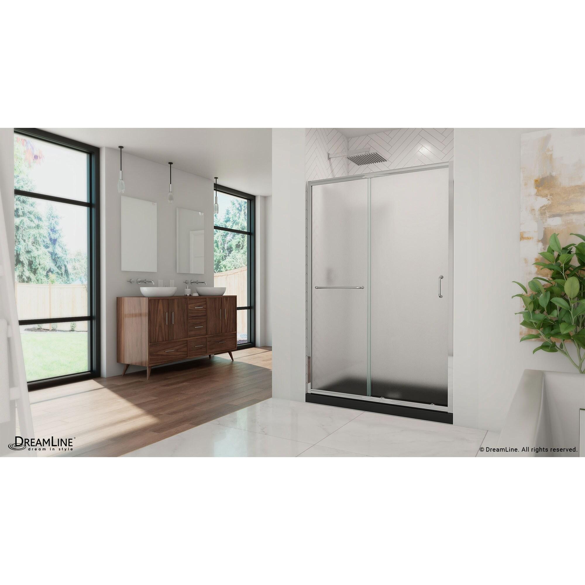Infinity-Z 48" W x 74.75" H Semi-frameless Rectangle Sliding Shower Kit with Towel Bar and Base Included