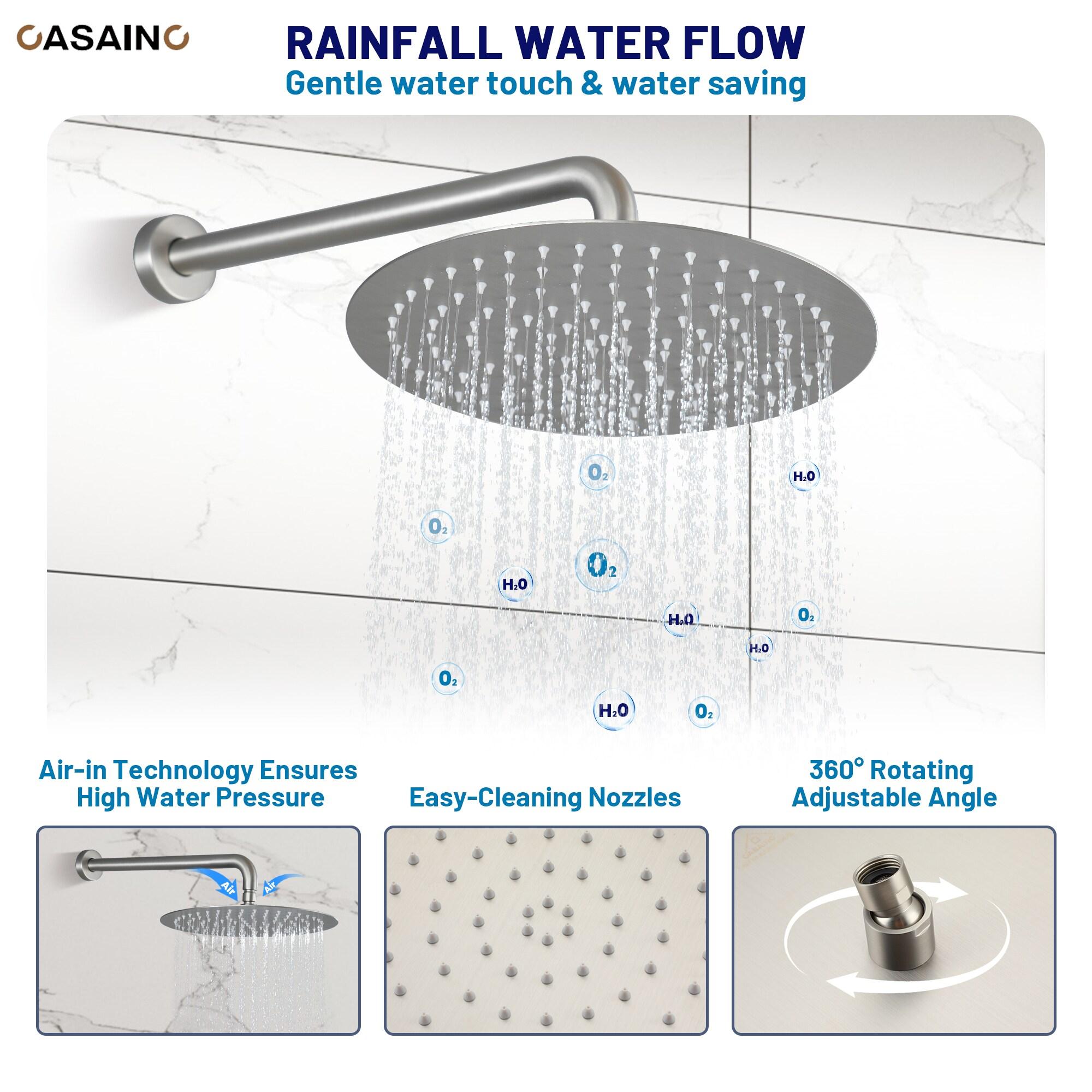 CASAINC 3-Function 12 Inch Temperature Digital Display Shower System With 2-Setting Slider Bar Handheld And 4Pcs Body Jets BR01009SX12BN