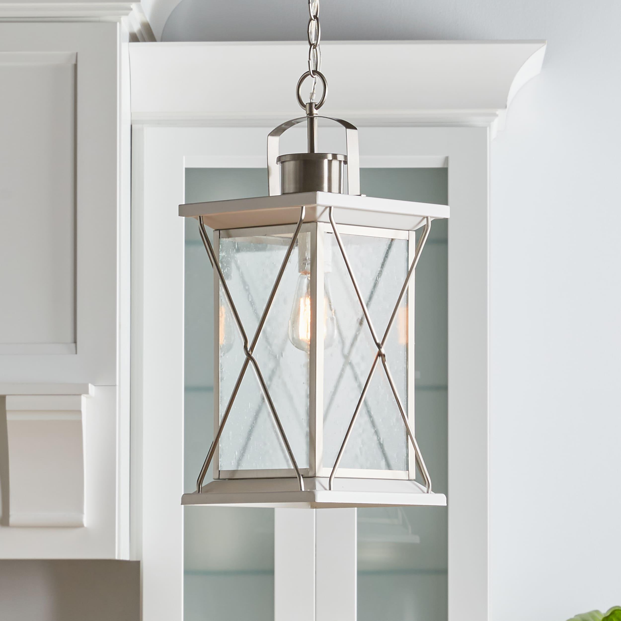 Progress Lighting Barlowe 1-Light Outdoor Hanging Lantern, Stainless Steel, Seeded Glass