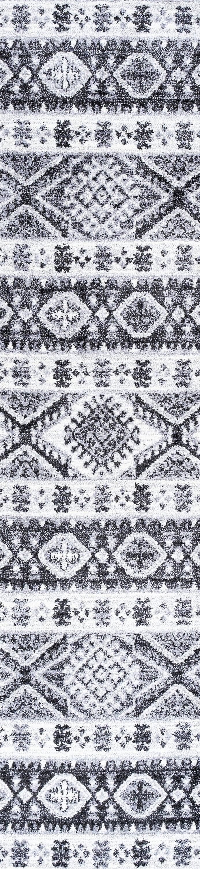 2'x 8' Sura Modern Kilim Geometric Runner Rug, Gray/Anthracite - JONATHAN Y