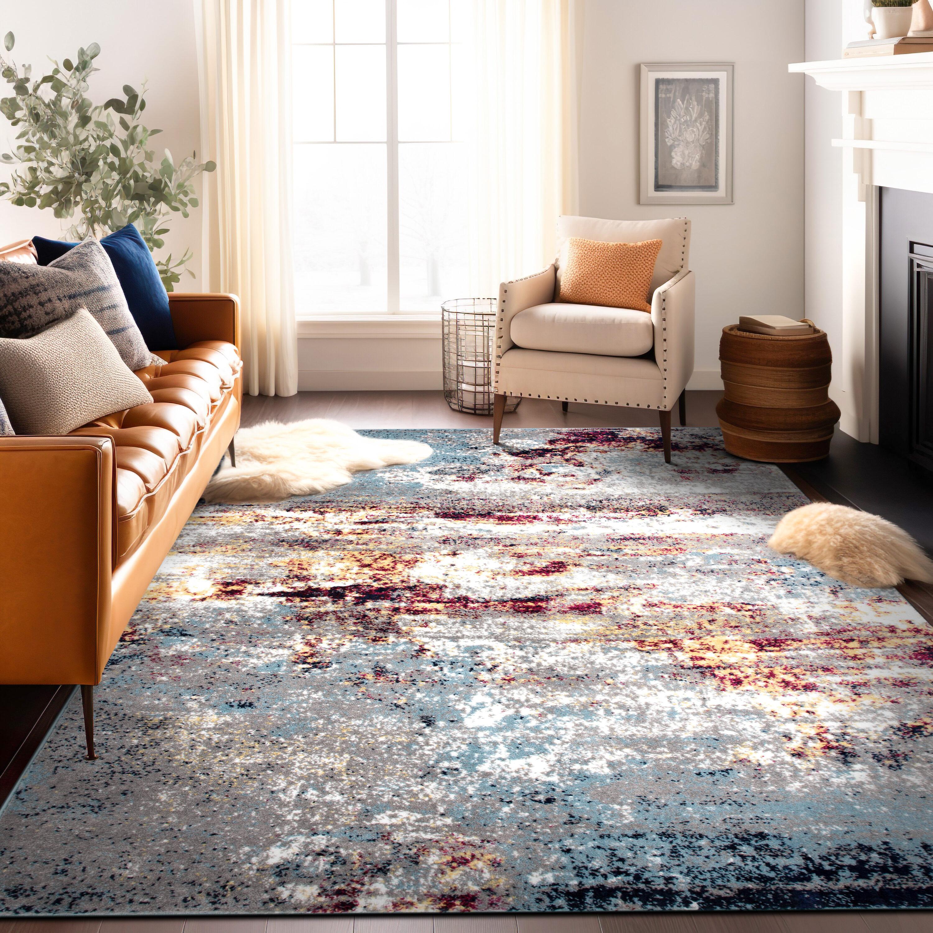 World Rug Gallery Distressed Abstract Watercolor Multi 5' x 7' Area Rug