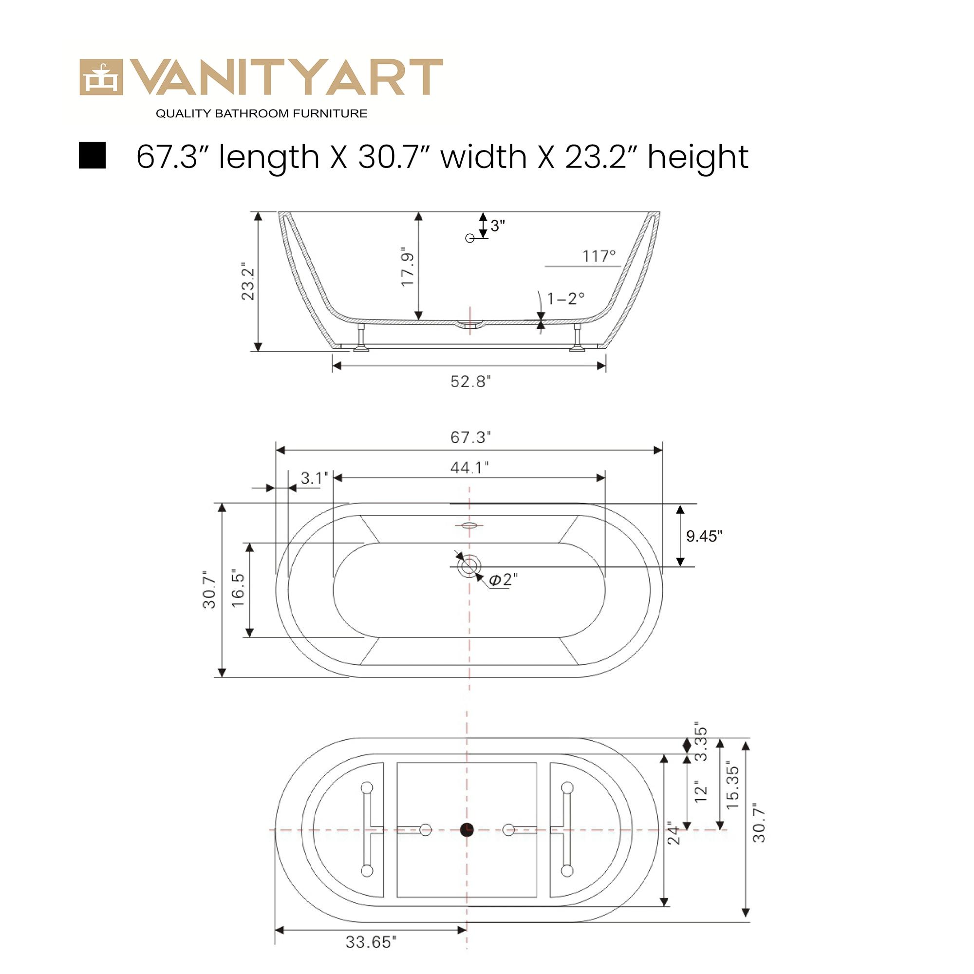 68 " x 31 " Freestanding Soaking Acrylic Bathtub