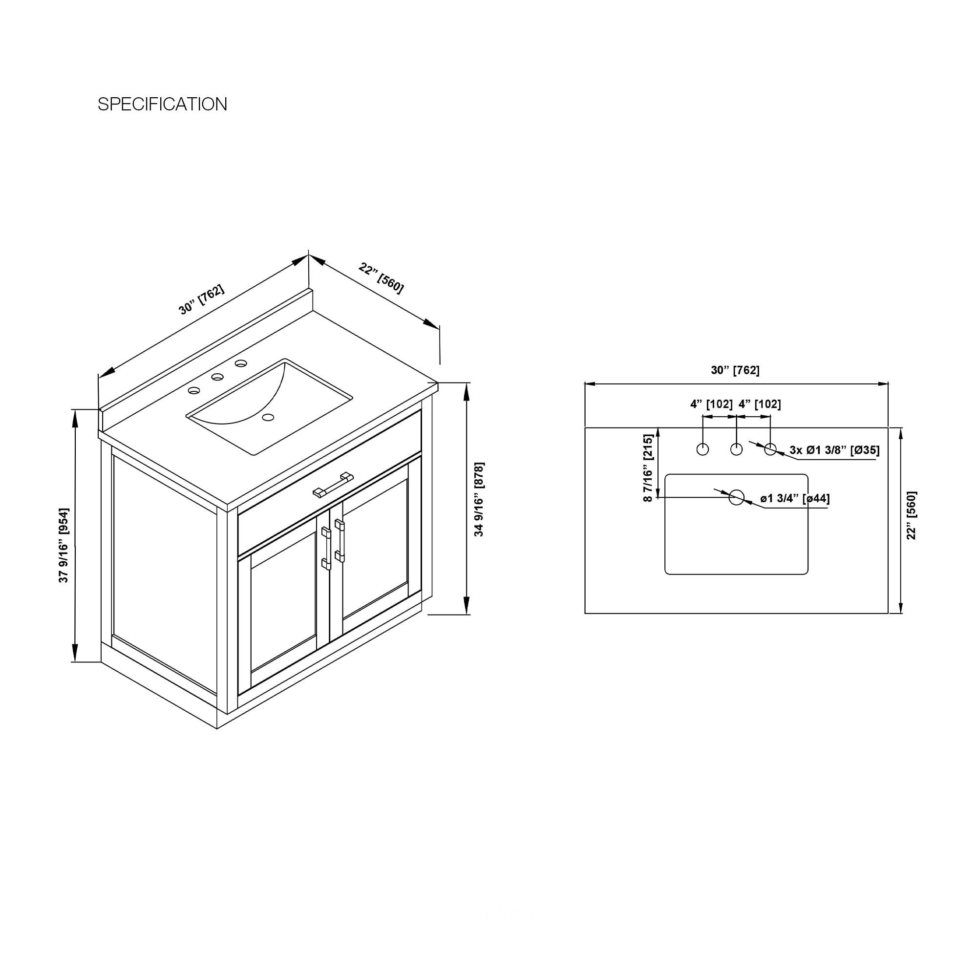 OVE Decors Bailey 30" Single Bathroom Vanity Set with Premium Countertop