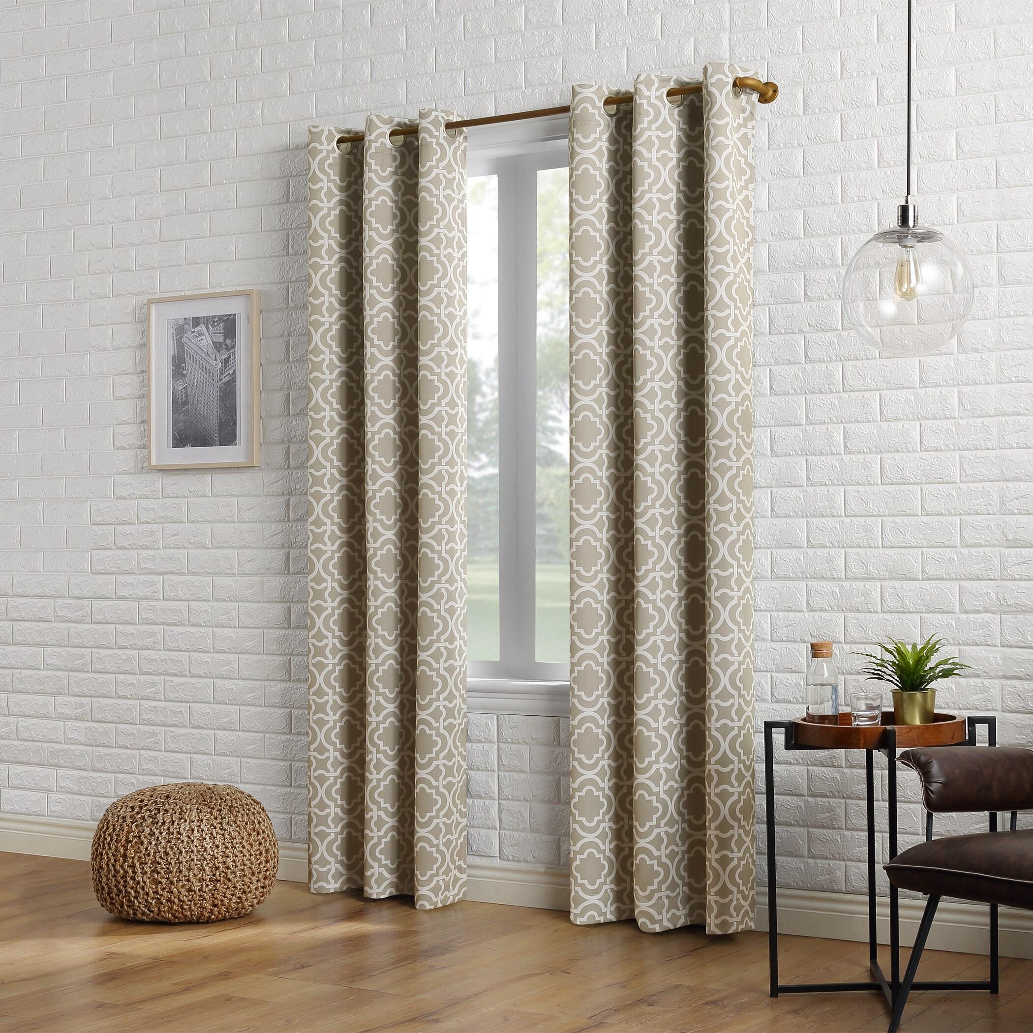 40"x95" Sun Zero Blackout Barnett Trellis Grommet Curtain Panel Taupe: Modern Geometric, Energy Efficient, Noise Reduction