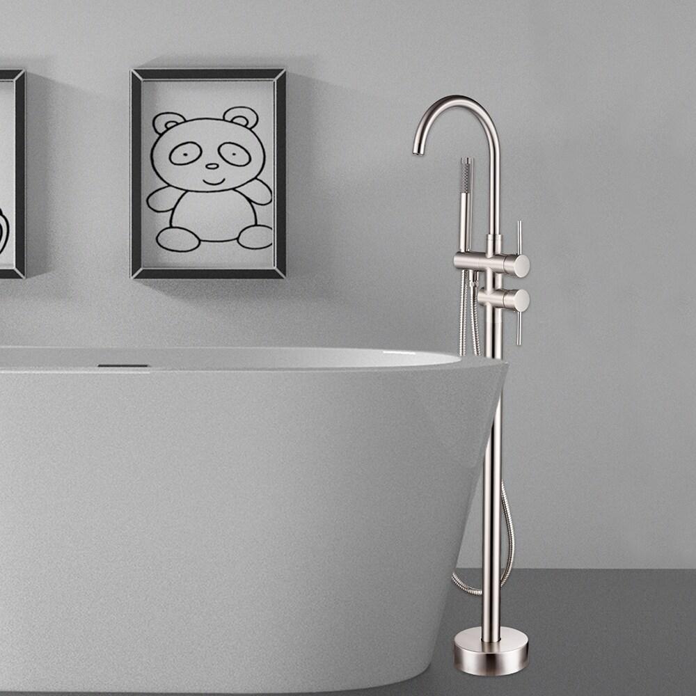 Double Handle Floor Mounted Freestanding Tub Filler With Handshower