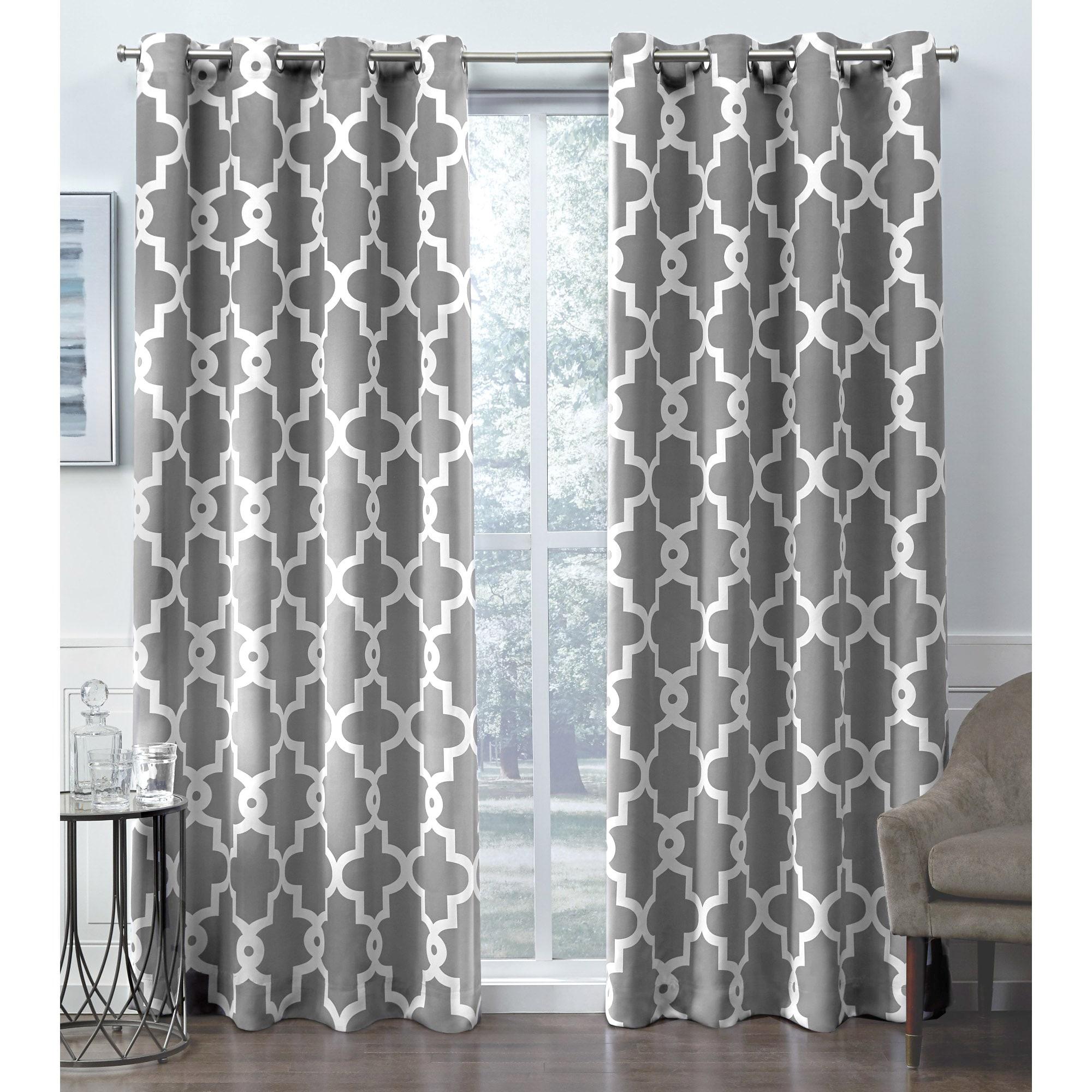TOWN & COUNTRY EVERYDAY Ironwork Geo Trellis Sateen Indoor Curtains, Room Darkening Blackout, Grommet Top, Energy Efficient, 2-Pack Set, 52"x108", Black Pearl
