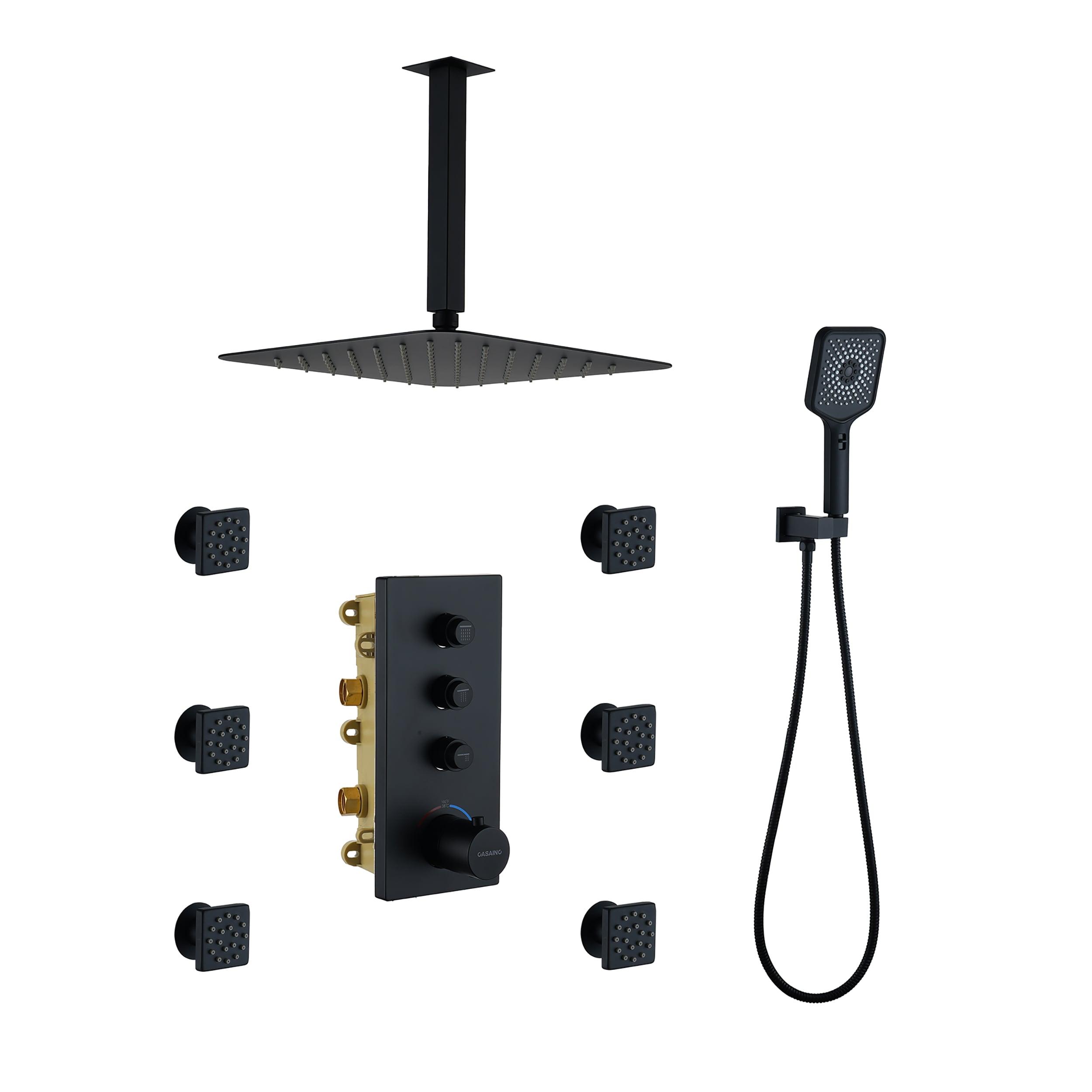 3 Functions 12 Inch Ceiling Mounted Thermostatic Shower System with 6 Body Jets