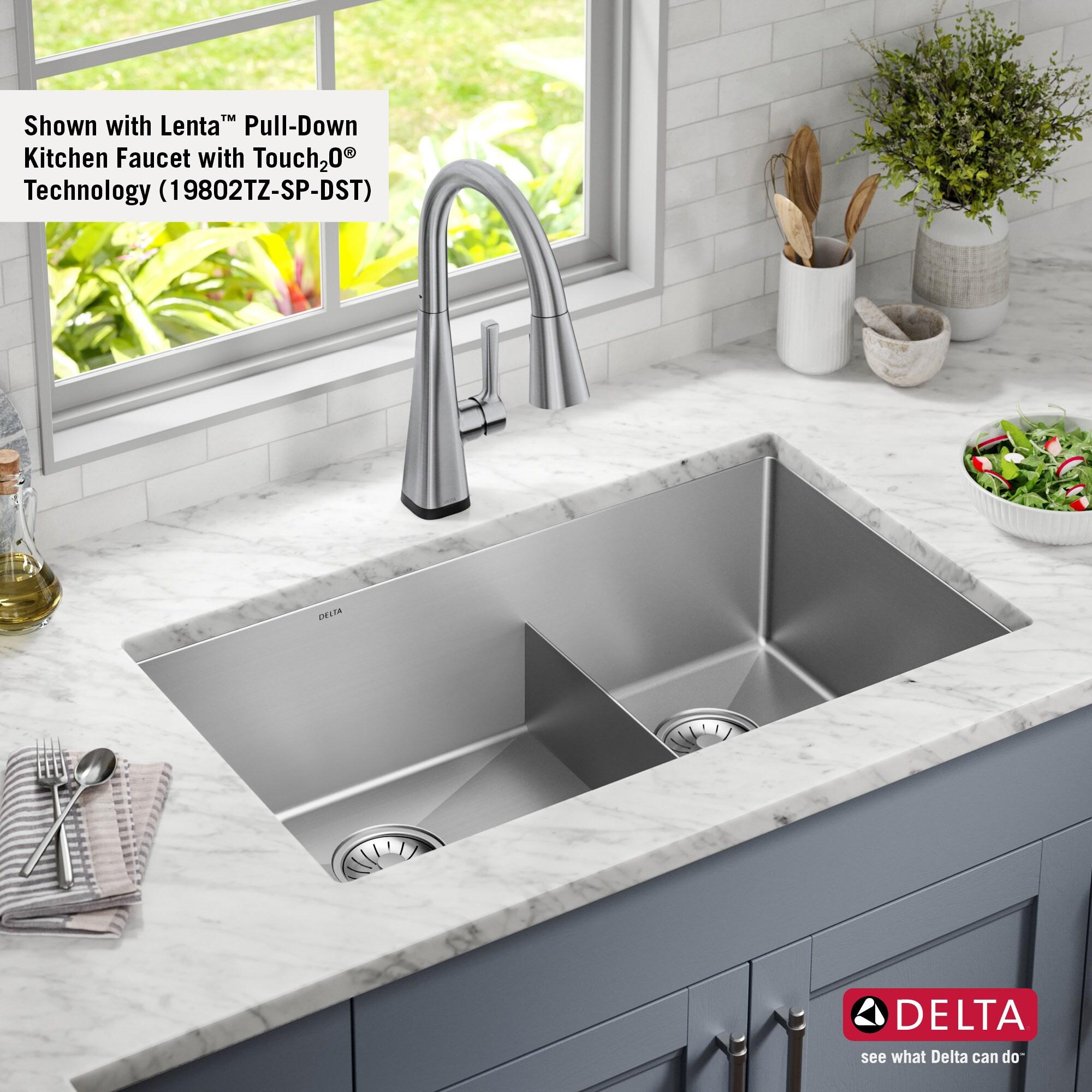 Delta Lenta™ 32" L Undermount 16 Gauge Stainless Steel Double Bowl Kitchen Sink with Accessories