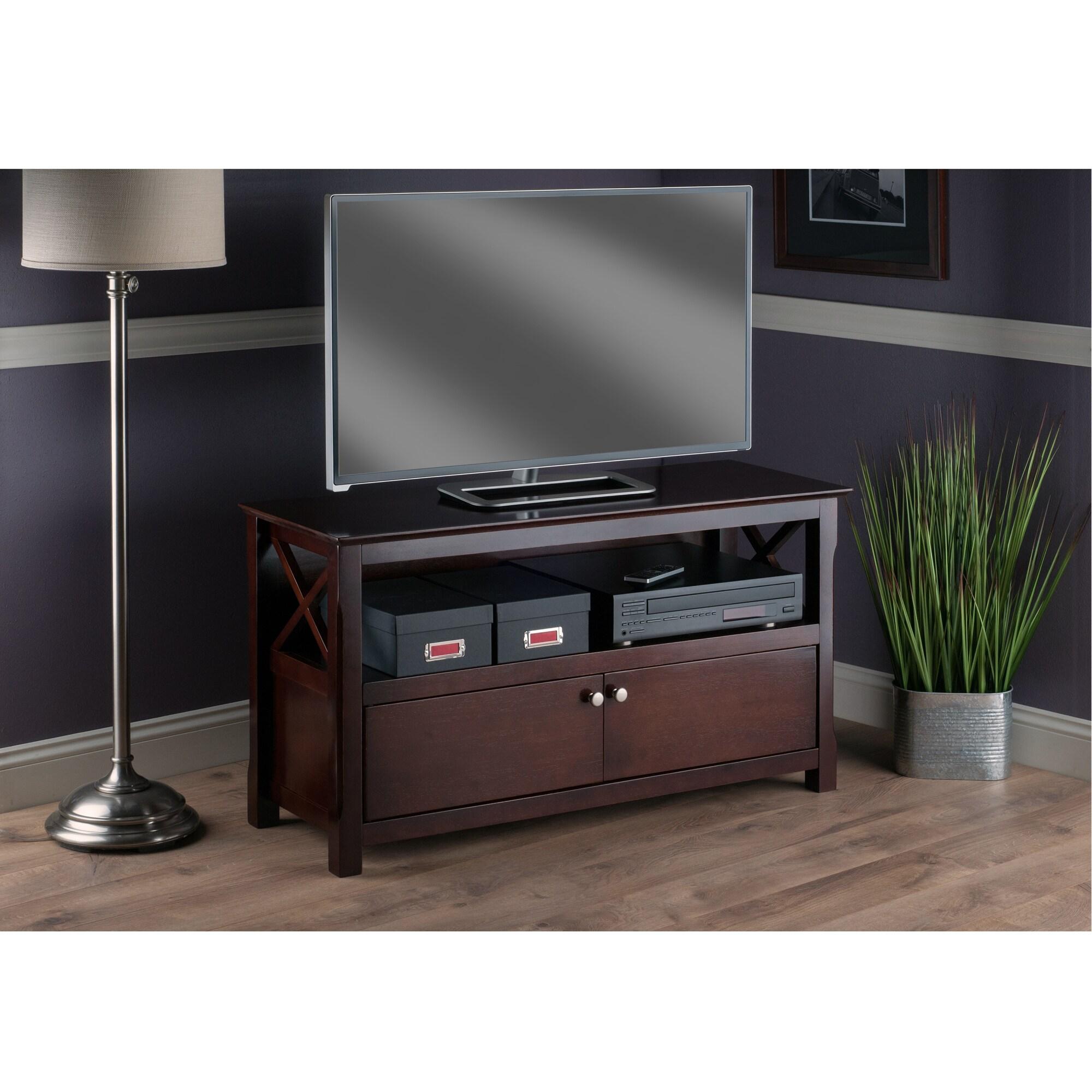 Xola TV Stand for TVs up to 40" Dark Brown - Winsome: Beveled Edges, Chrome-Finish Pulls, Media Shelf