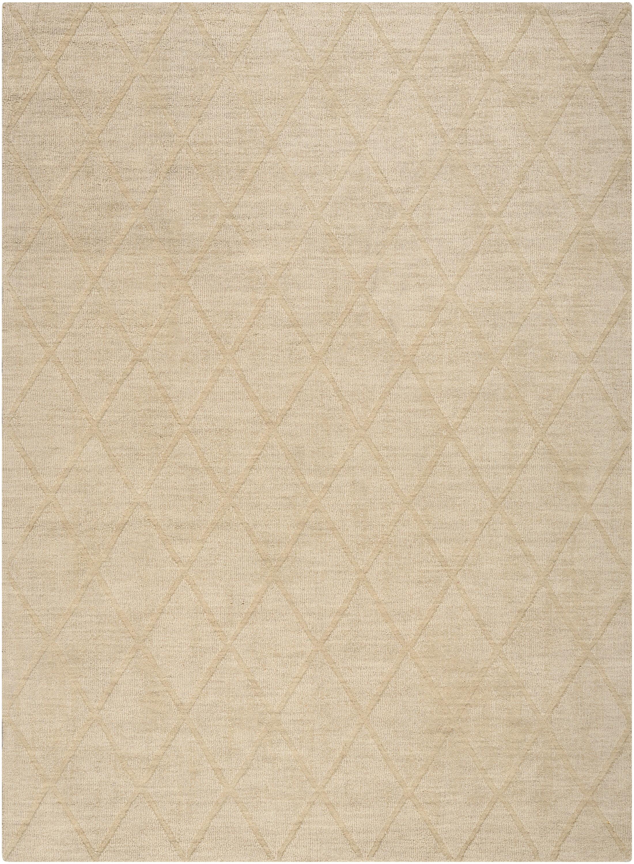 Nourison 5'3"x7'3" Wool Haven Modern Handwoven Area Rug Beige: Geometric Diamond Pattern, Medium Pile, Hand-Carved