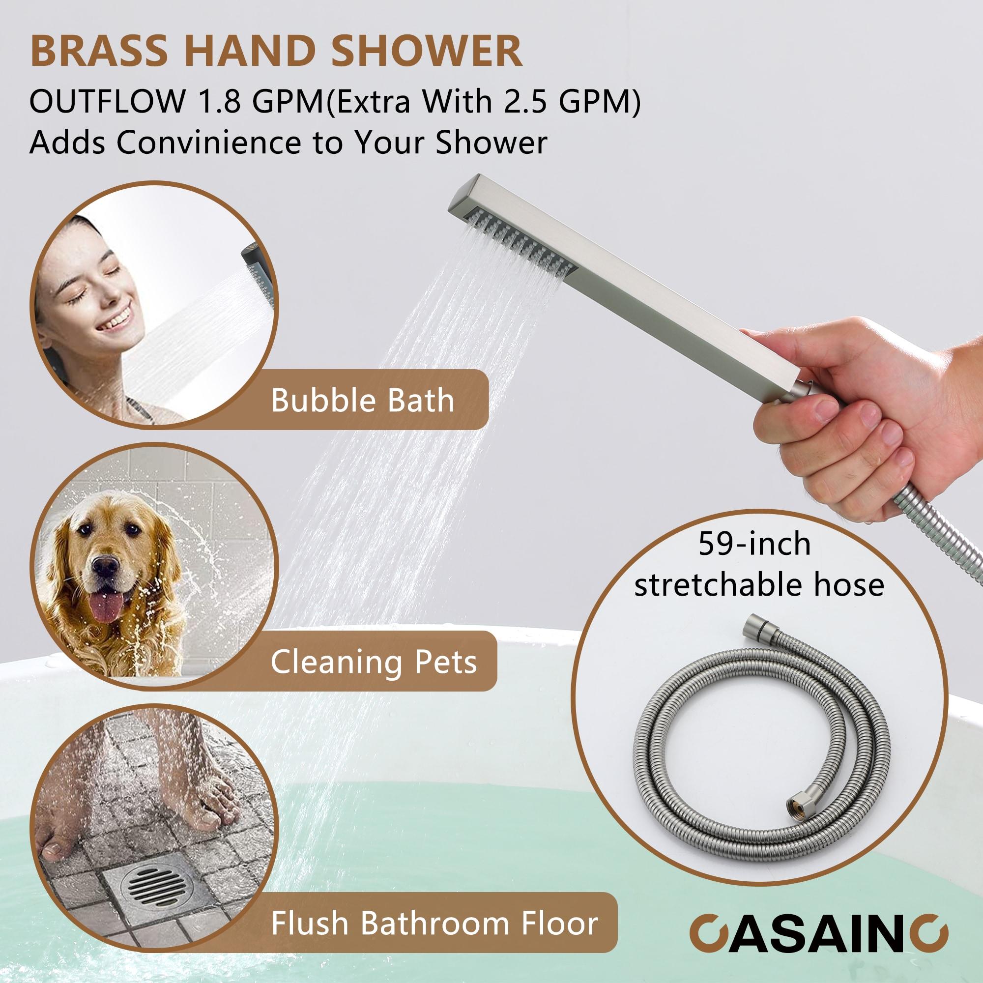1-Handle Floor Mount Freestanding Tub Faucet with Handheld Shower in Brushed Nickel